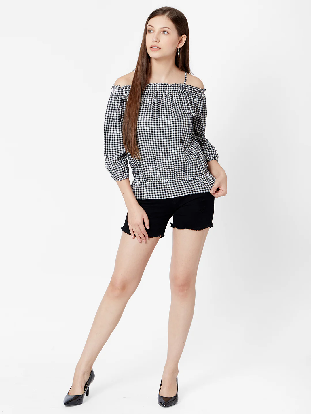 Women Black/White Off Shoulder Top