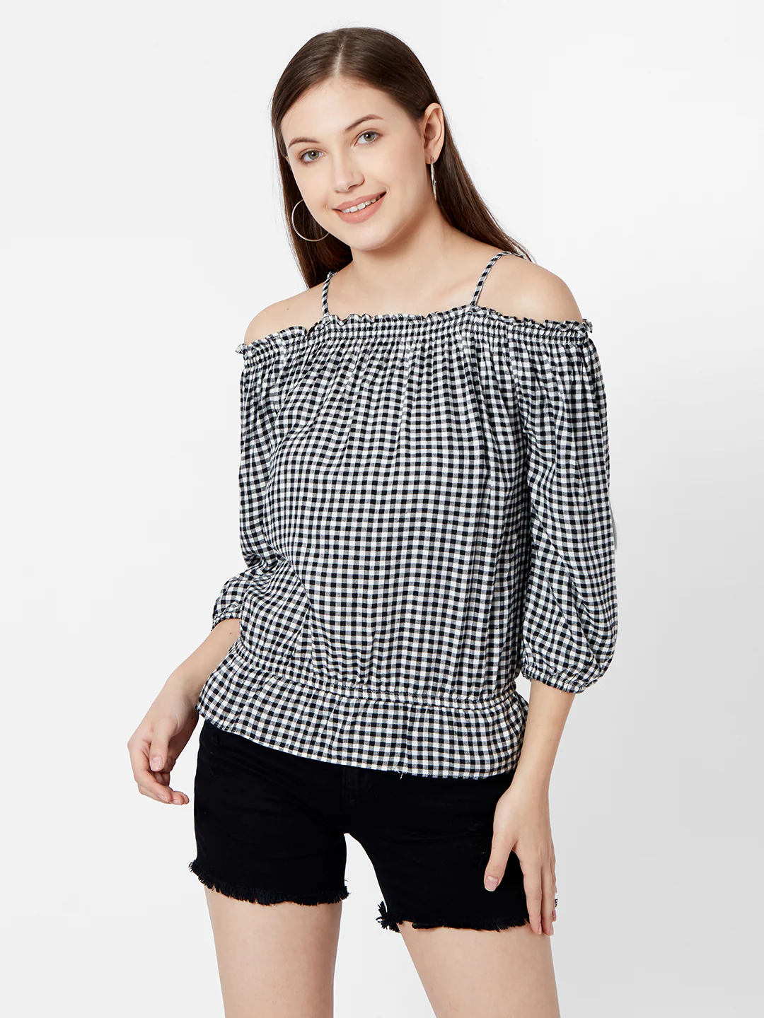 Women Black/White Off Shoulder Top - Image 2