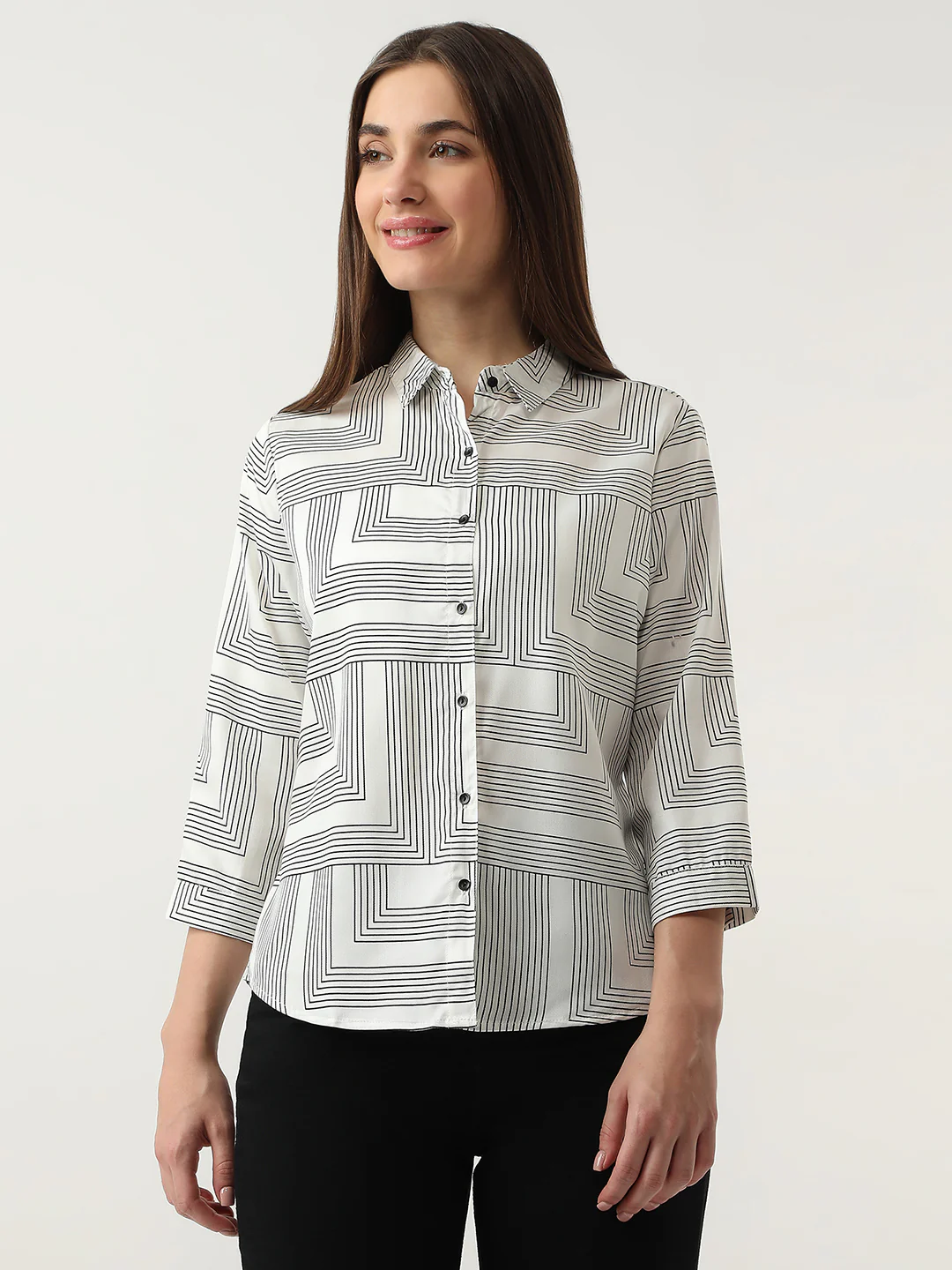 Women Black/White Printed Shirt - Image 2