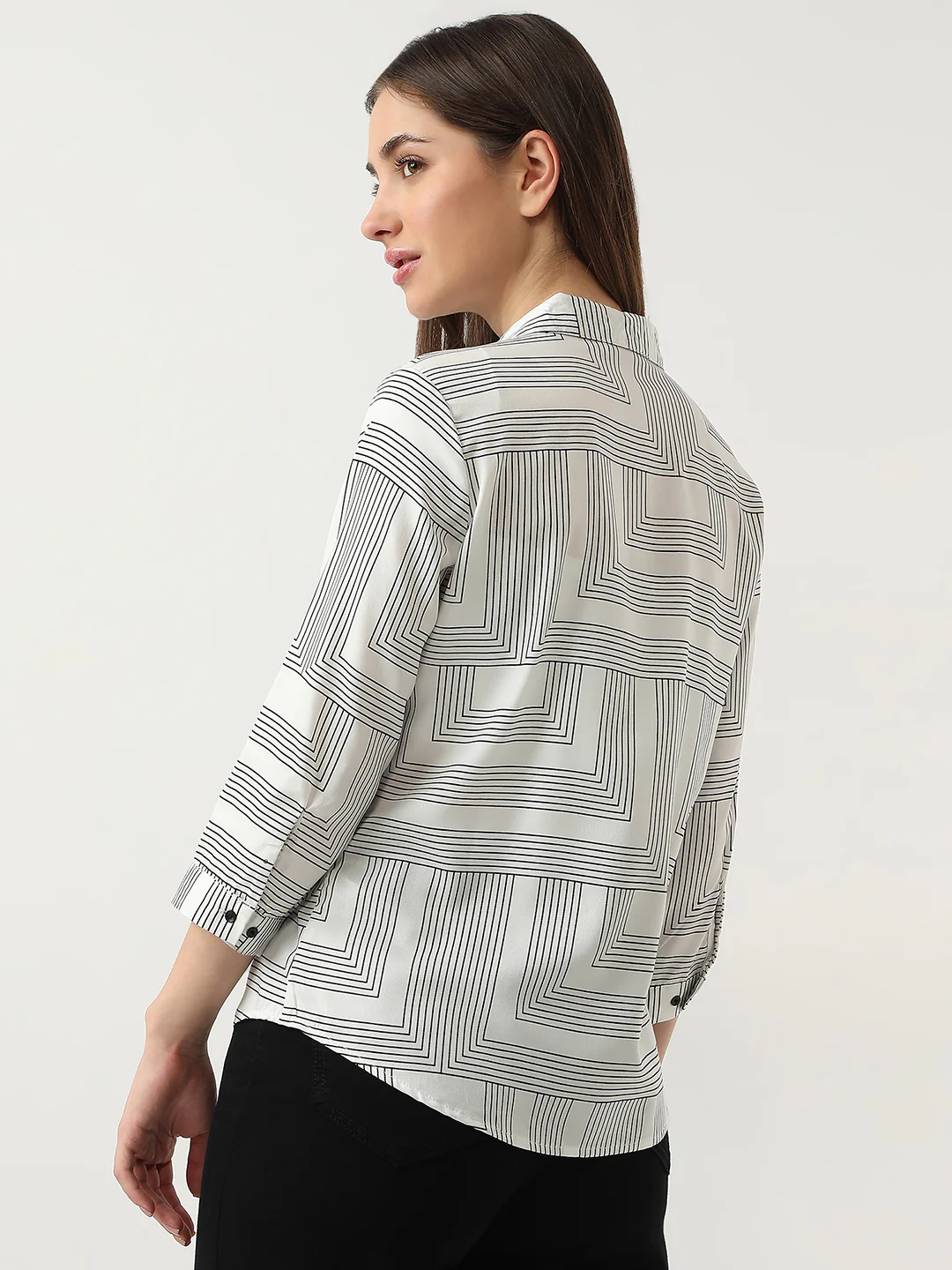 Women Black/White Printed Shirt - Image 3