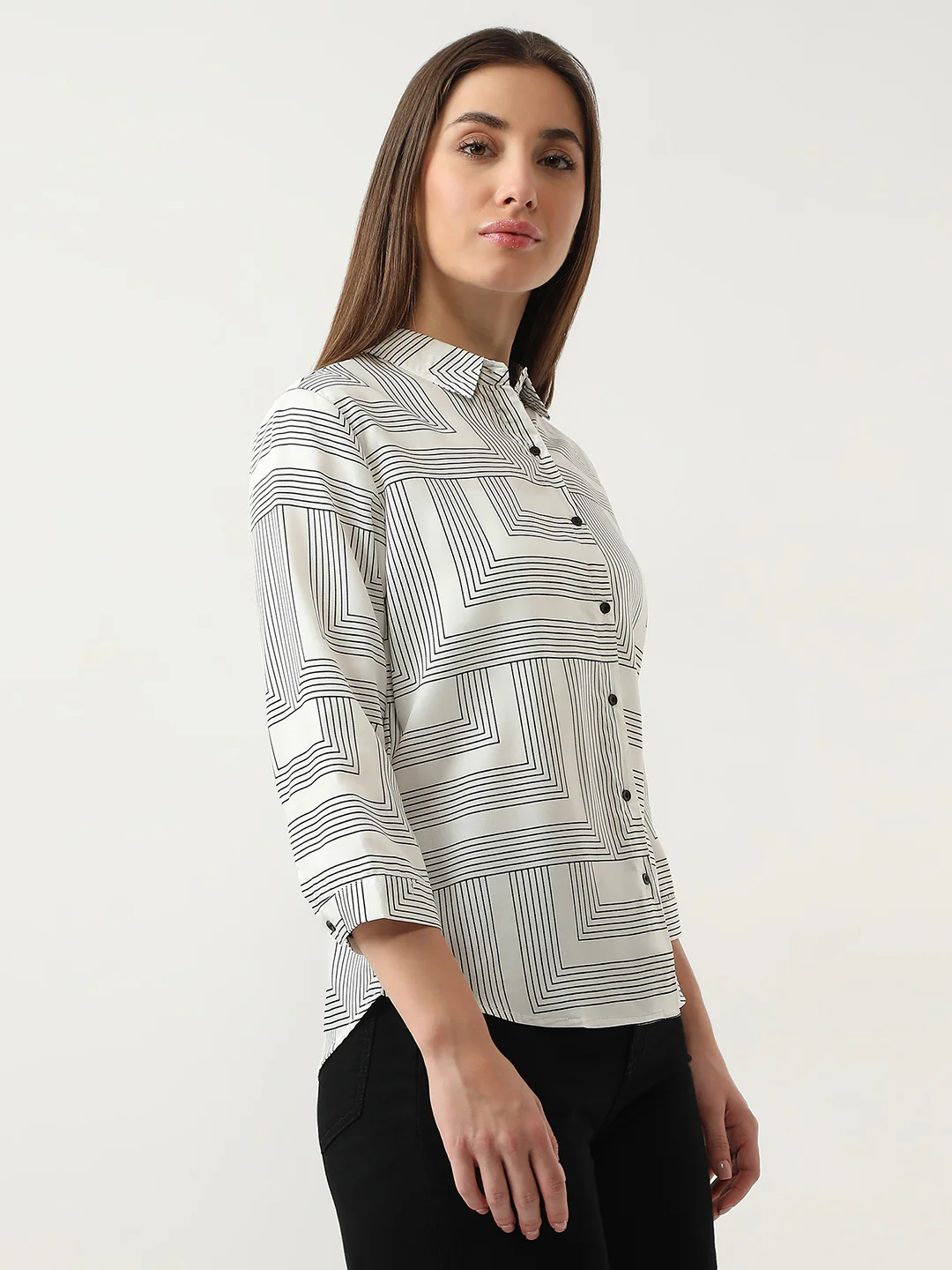 Women Black/White Printed Shirt - Image 4