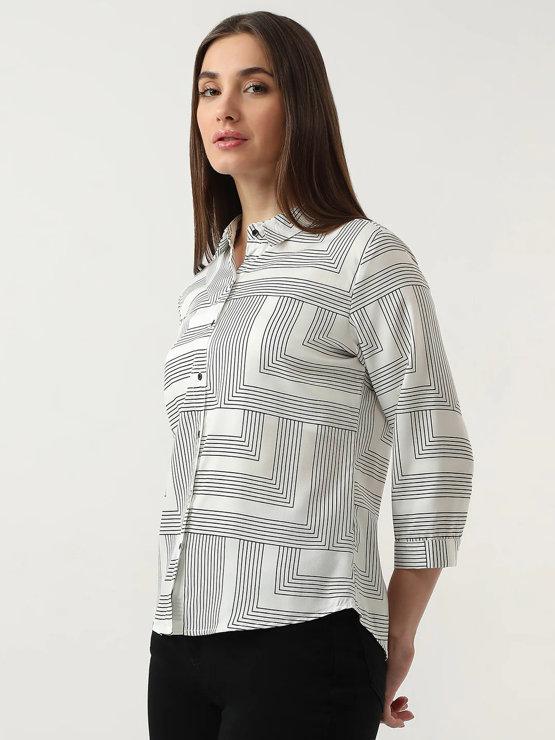 Women Black/White Printed Shirt - Image 6