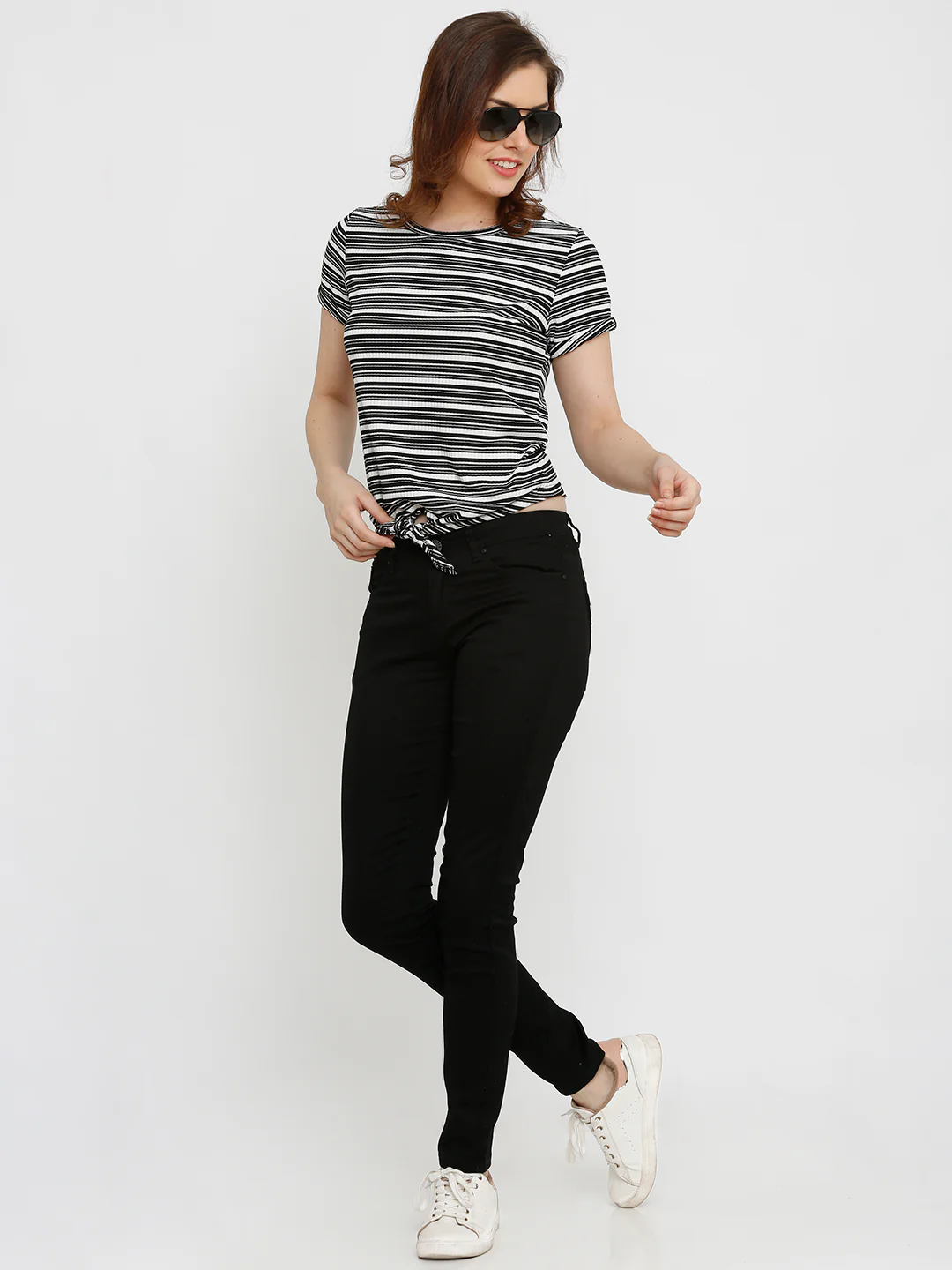Women Black/White Rib Top