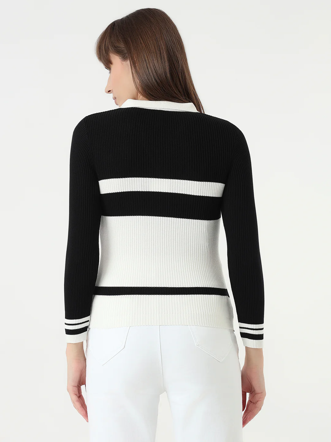 Women Black/White Slim Fit Flat Knit - Image 3