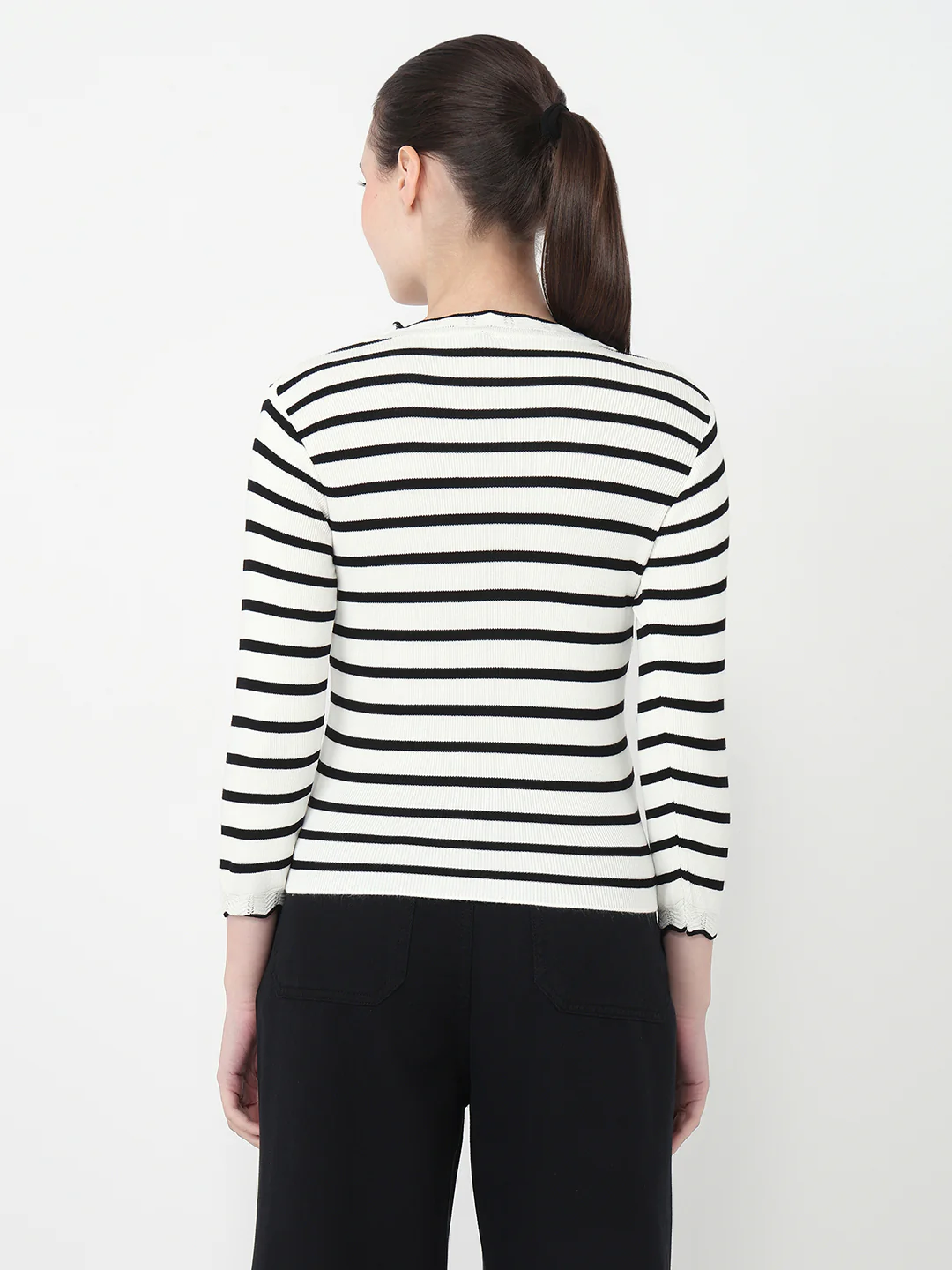 Women Black/White Slim Fit Flat Knit - Image 3