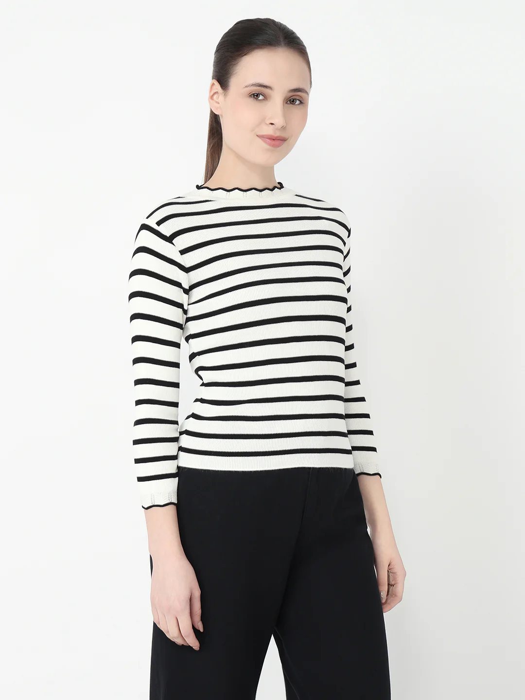 Women Black/White Slim Fit Flat Knit - Image 5