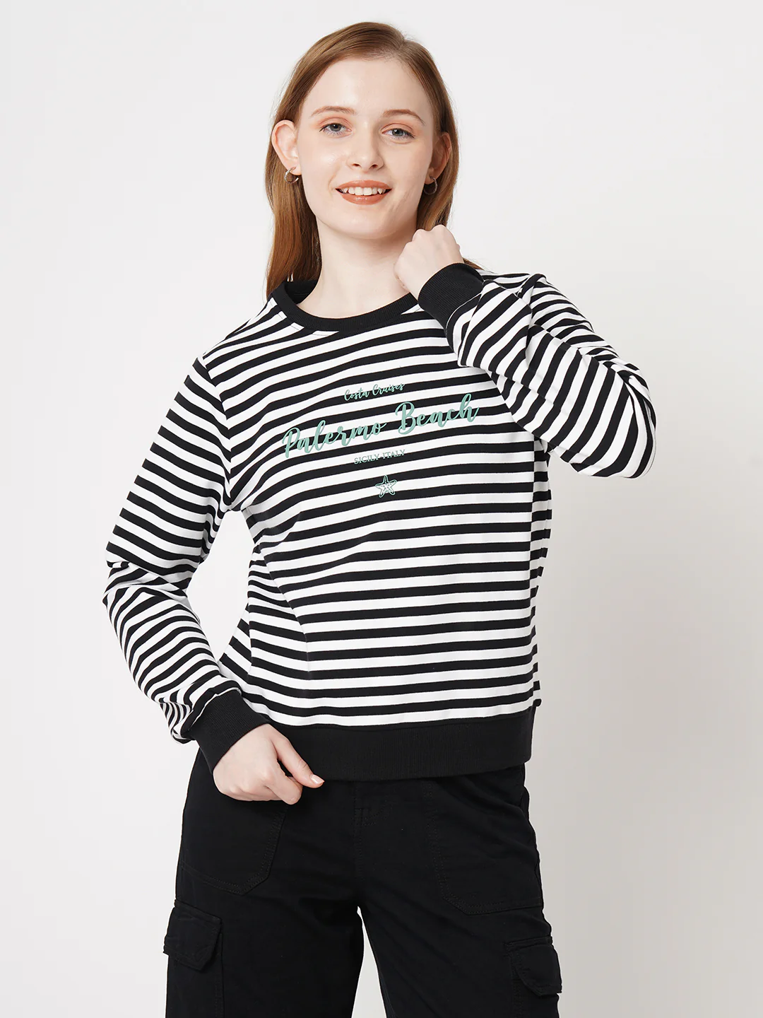 Women Black/White Slim Fit Sweatshirt - Image 2