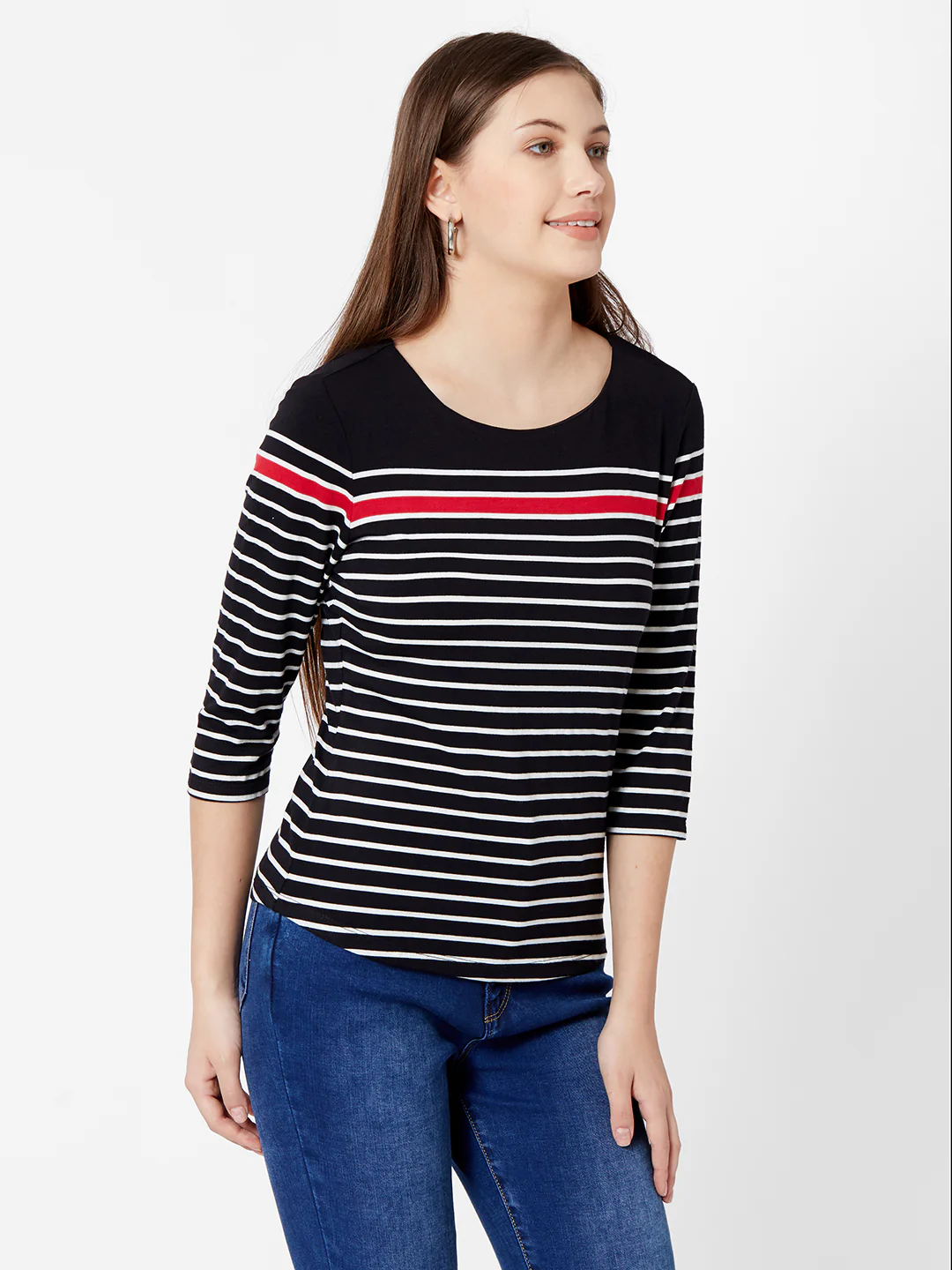 Women Black/White Slim Fit T-Shirt - Image 2