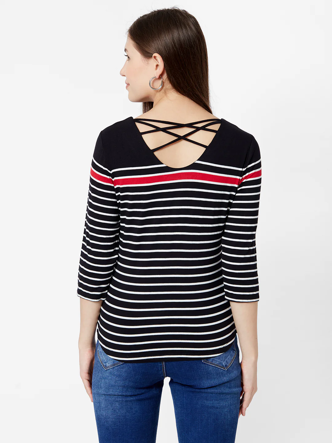 Women Black/White Slim Fit T-Shirt - Image 3