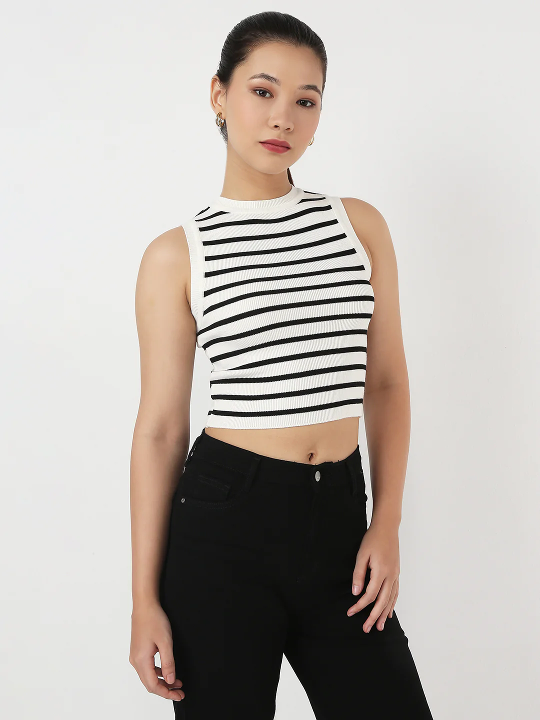 Women Black/White Slim Tank Top