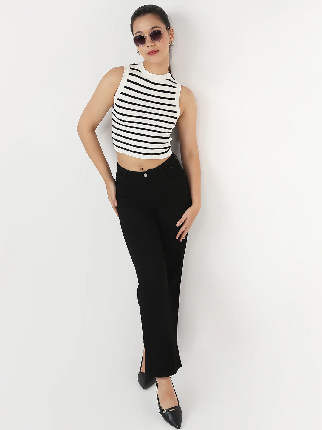 Women Black/White Slim Tank Top - Image 2