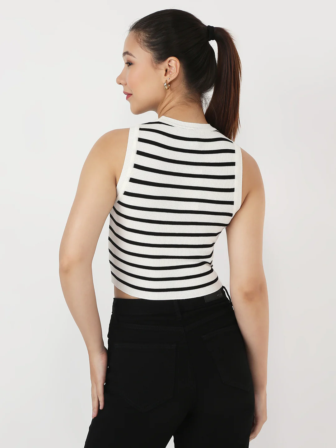 Women Black/White Slim Tank Top - Image 3