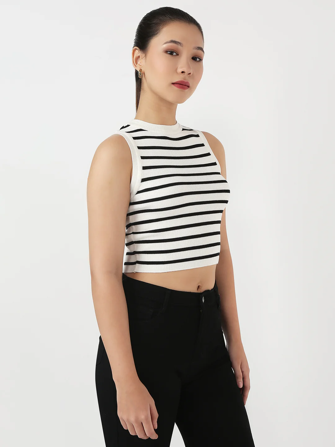Women Black/White Slim Tank Top - Image 4
