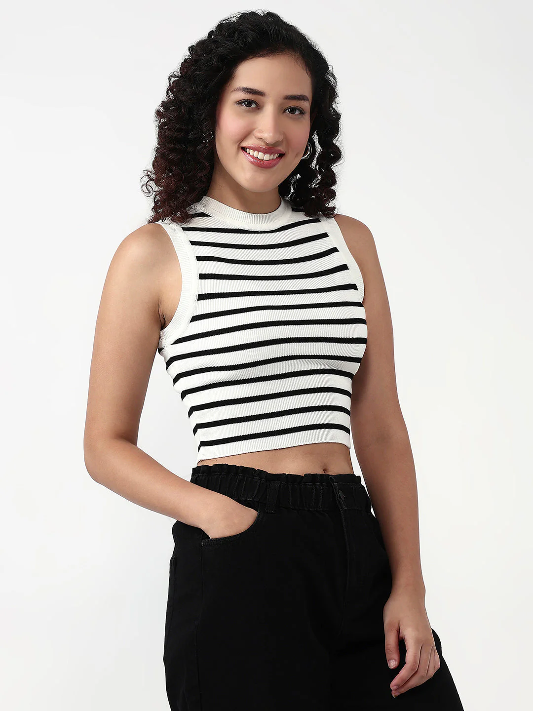 Women Black/White Slim Tank Top - Image 5