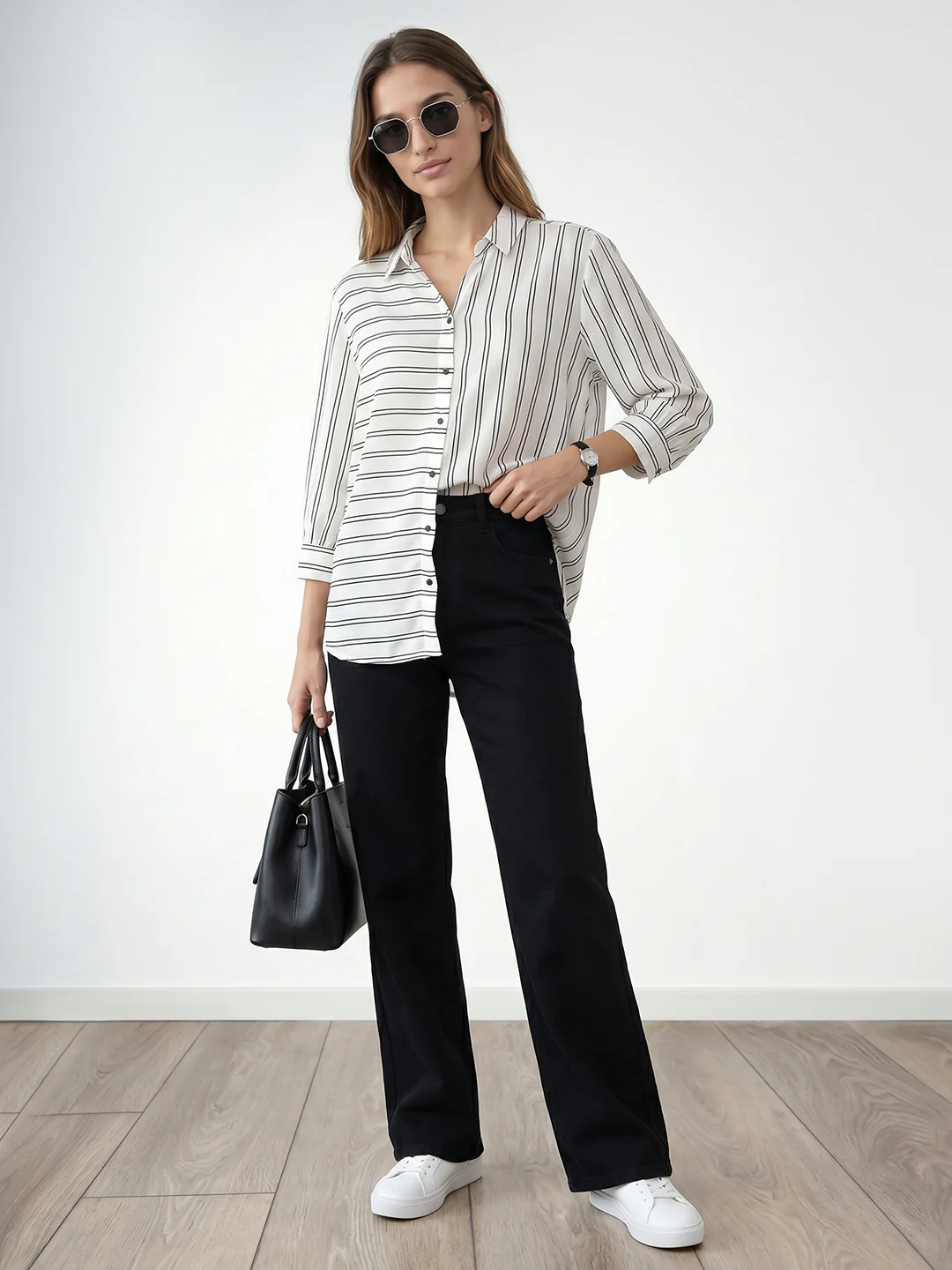 Women Black/White Stripe Shirt