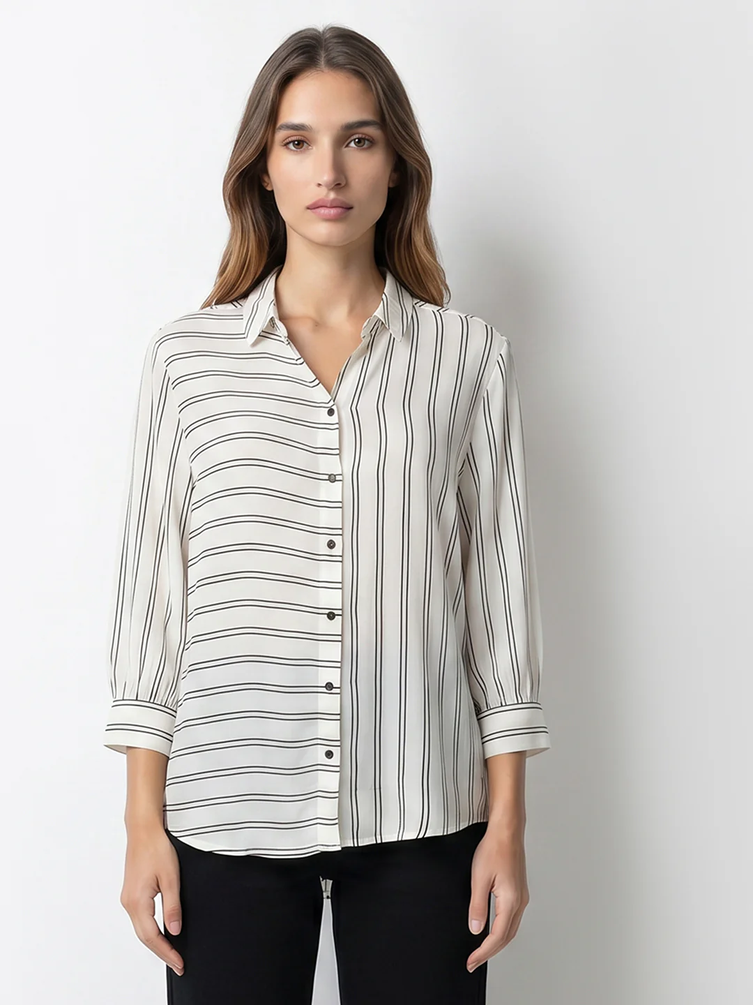 Women Black/White Stripe Shirt - Image 2