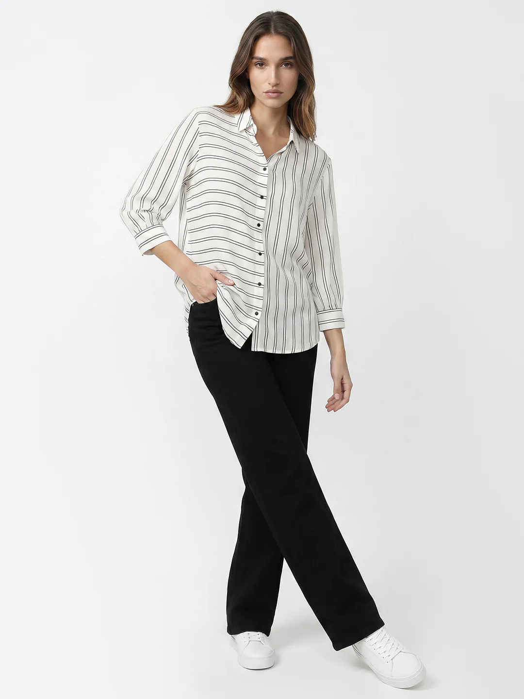Women Black/White Stripe Shirt - Image 4
