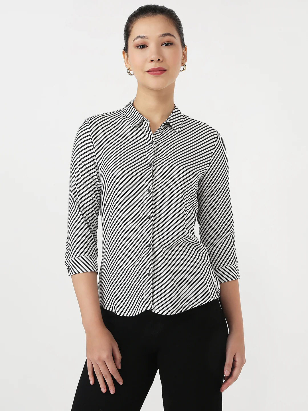 Women Black/White Stripe Shirt - Image 2