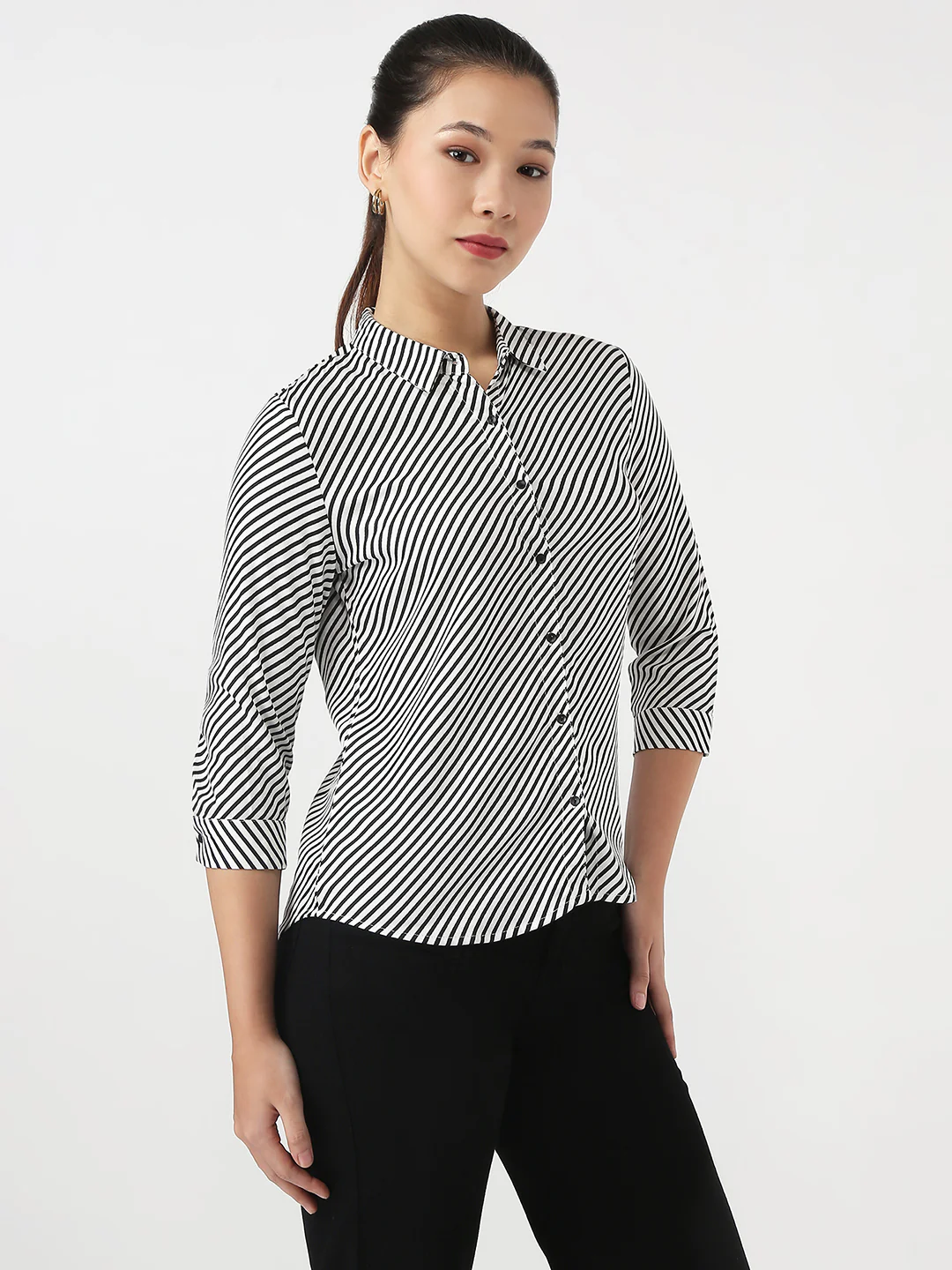 Women Black/White Stripe Shirt - Image 4