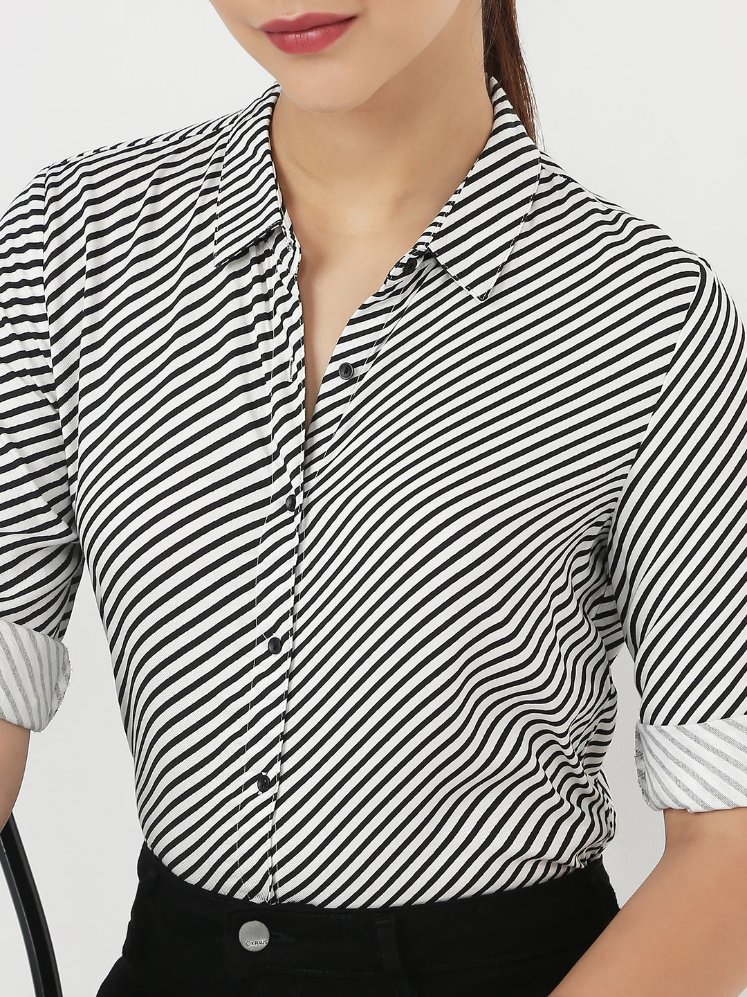 Women Black/White Stripe Shirt - Image 5