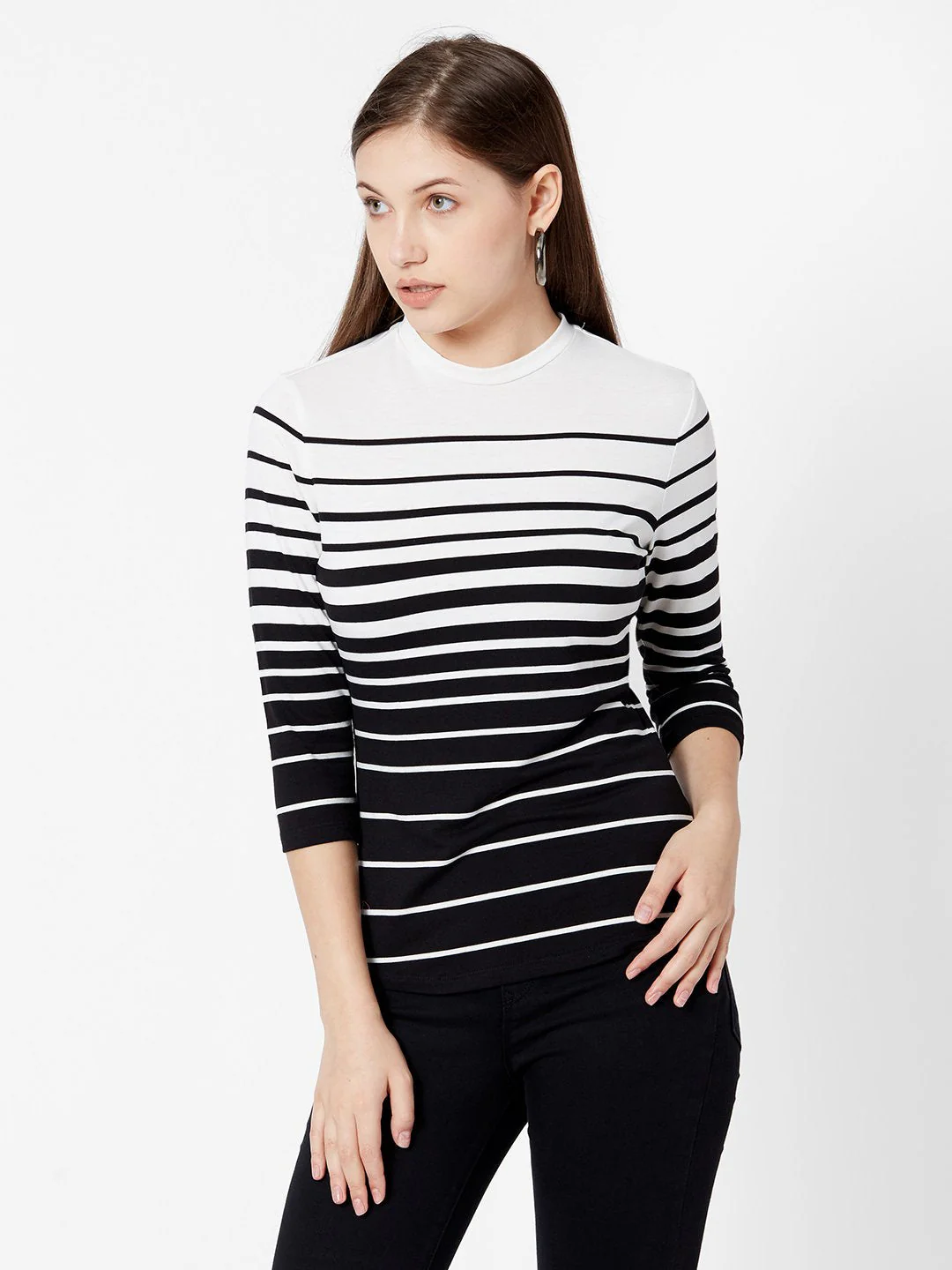 Women Black/White Stripe T-Shirt - Image 2