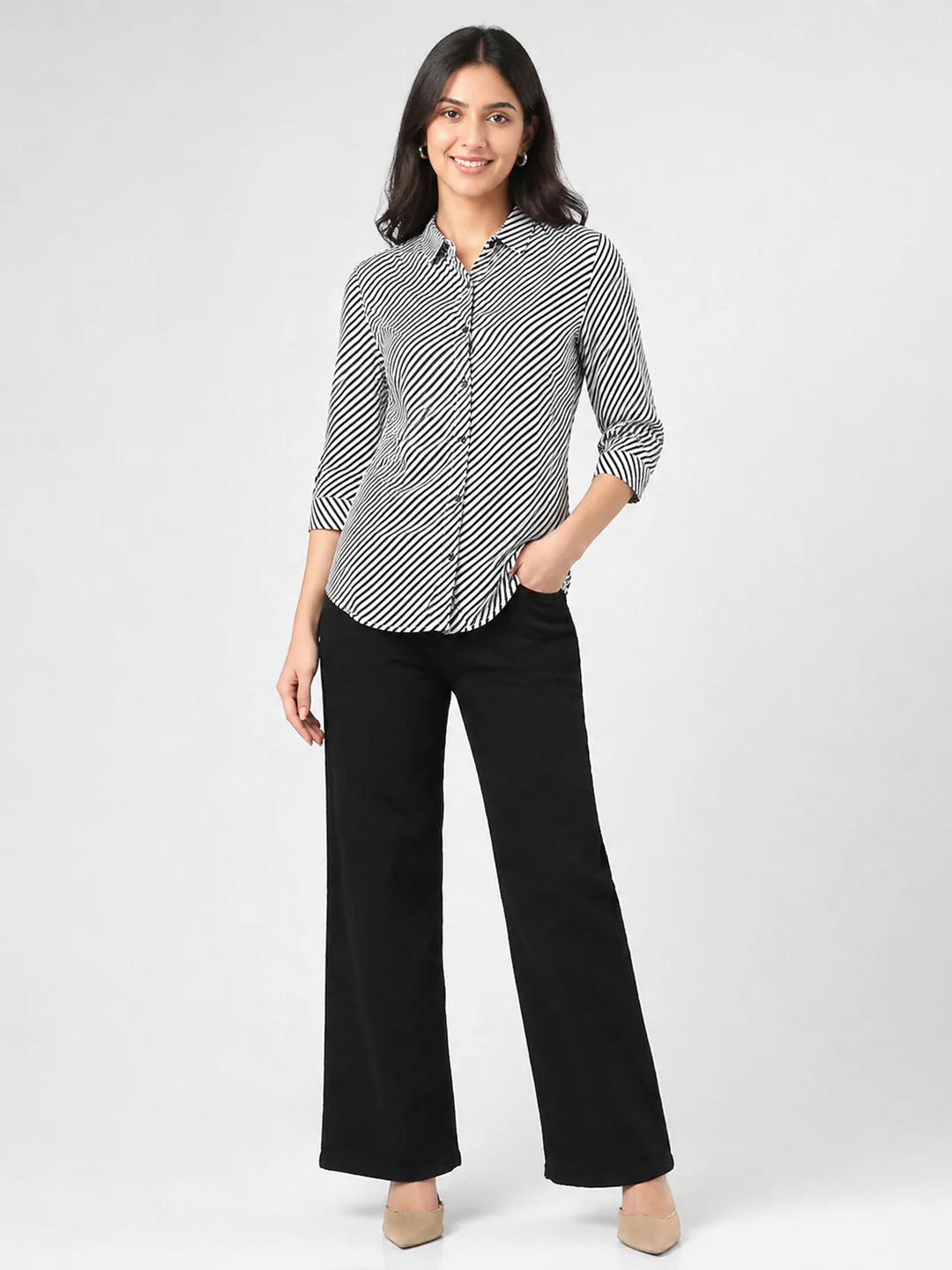 Women Black/White Striped Shirt - Image 4