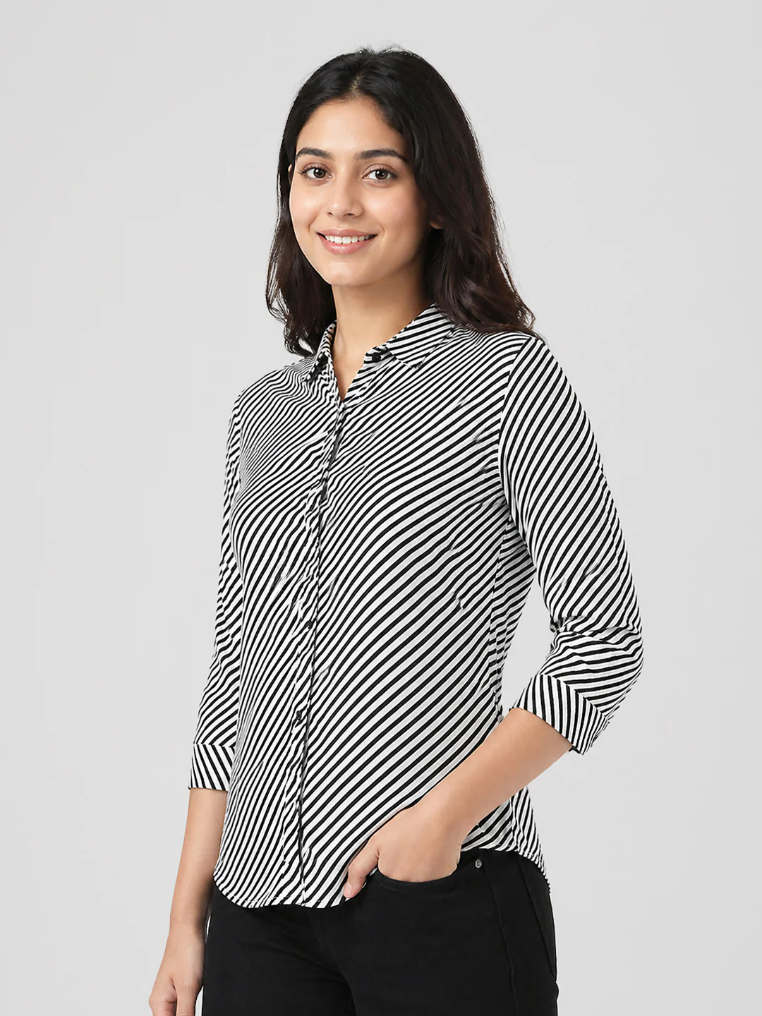 Women Black/White Striped Shirt - Image 6