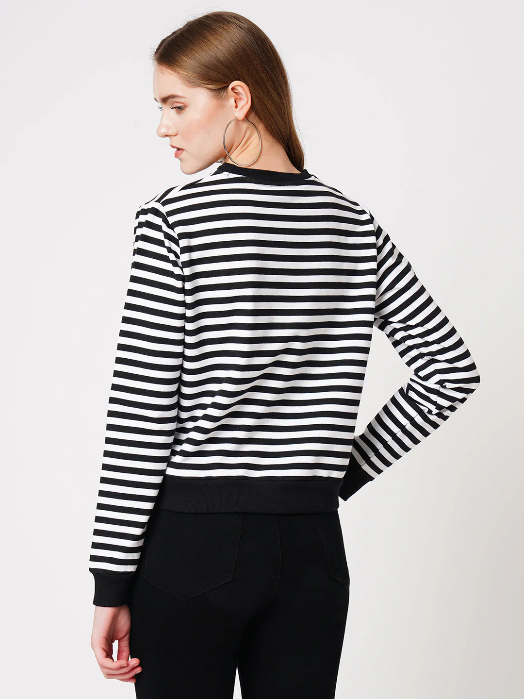 Women Black/White Striped Sweatshirt - Image 3