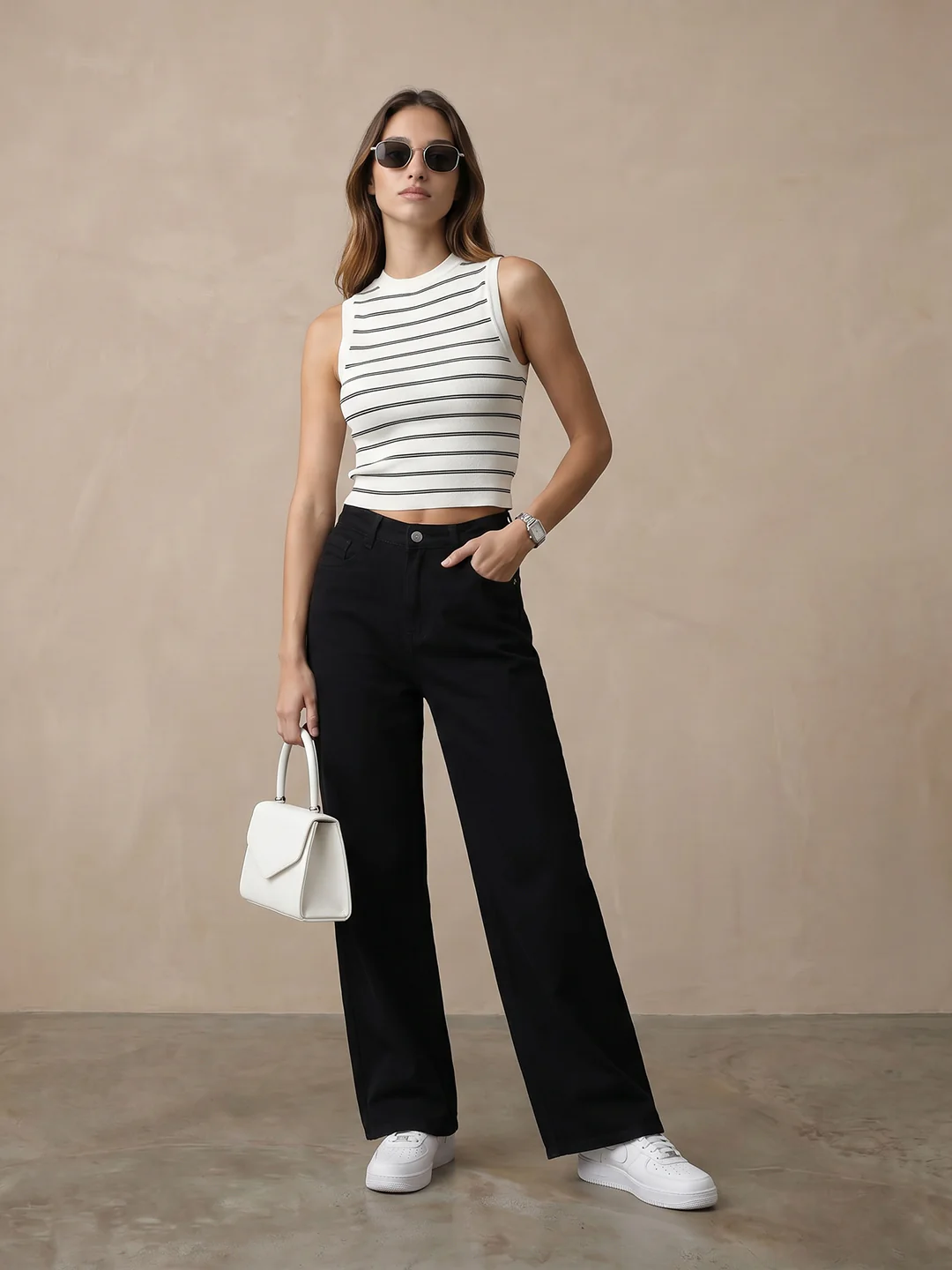 Women Black/White Tank Top