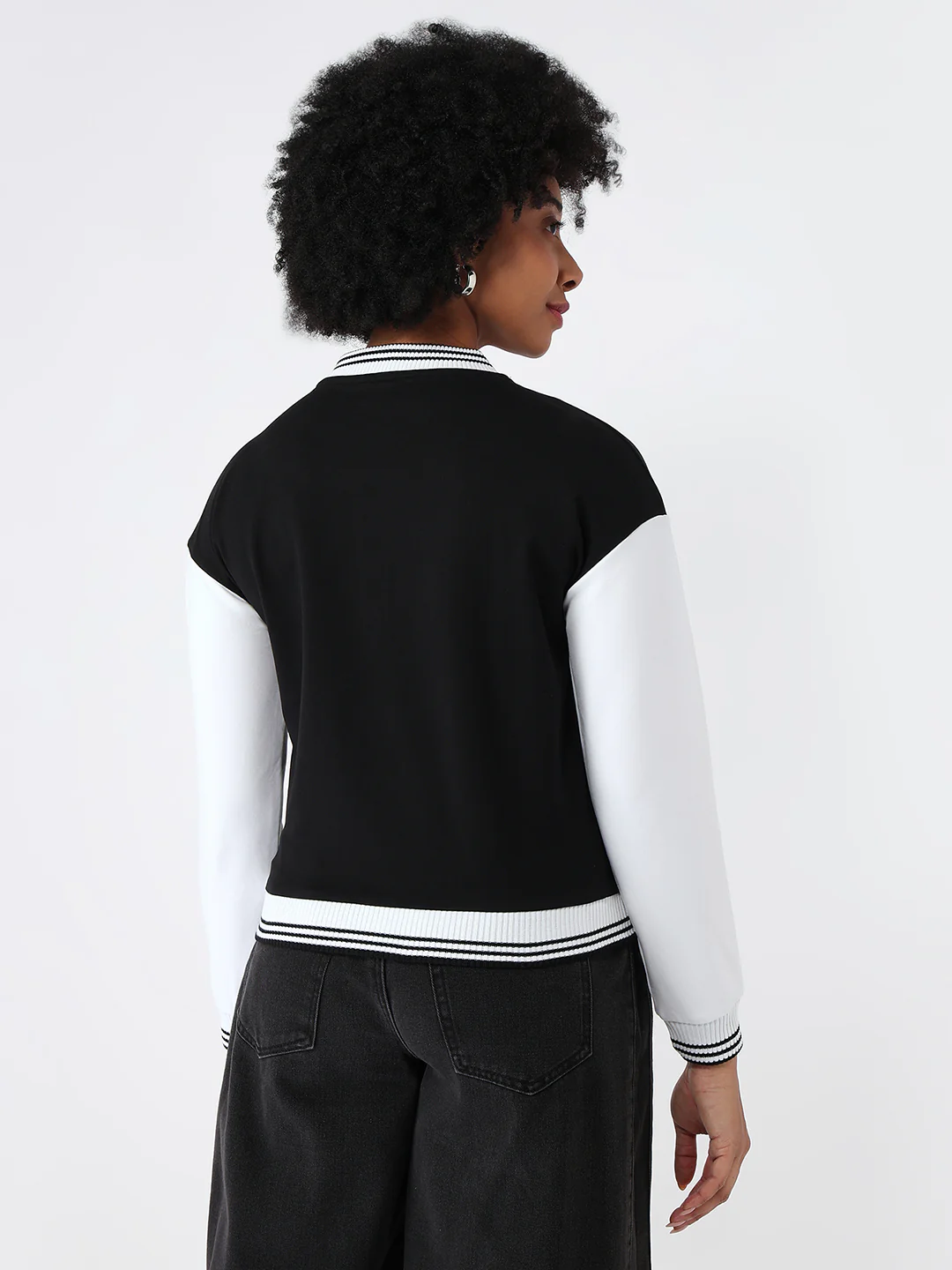 Women Black/White Varsity Jacket - Image 3