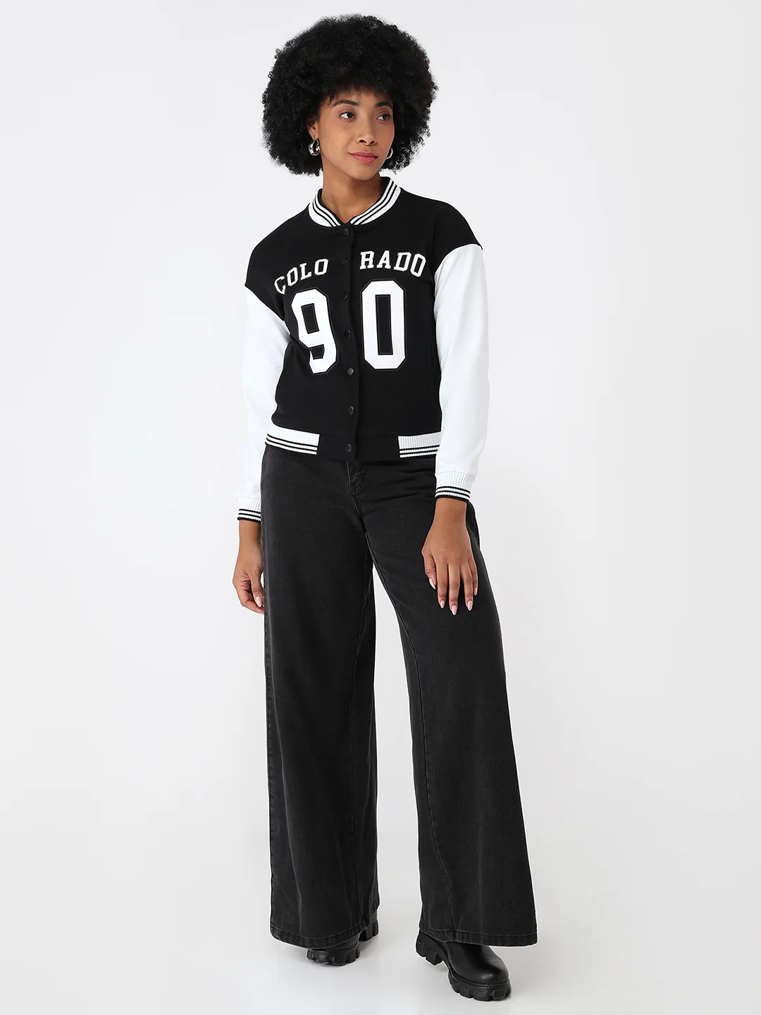 Women Black/White Varsity Jacket - Image 4