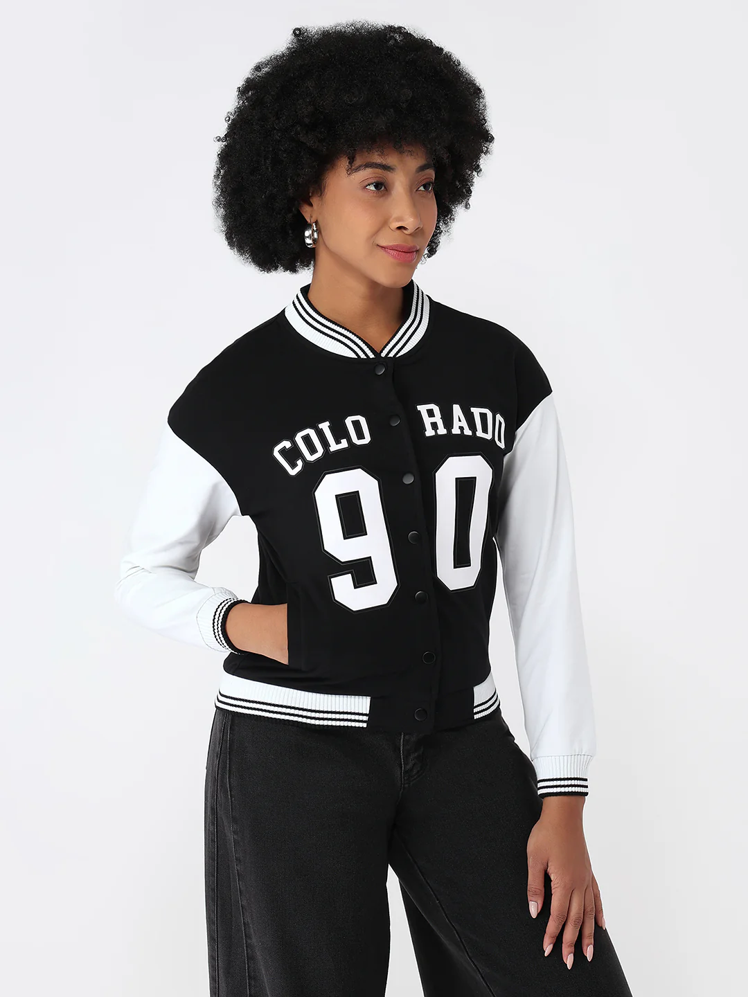 Women Black/White Varsity Jacket - Image 5