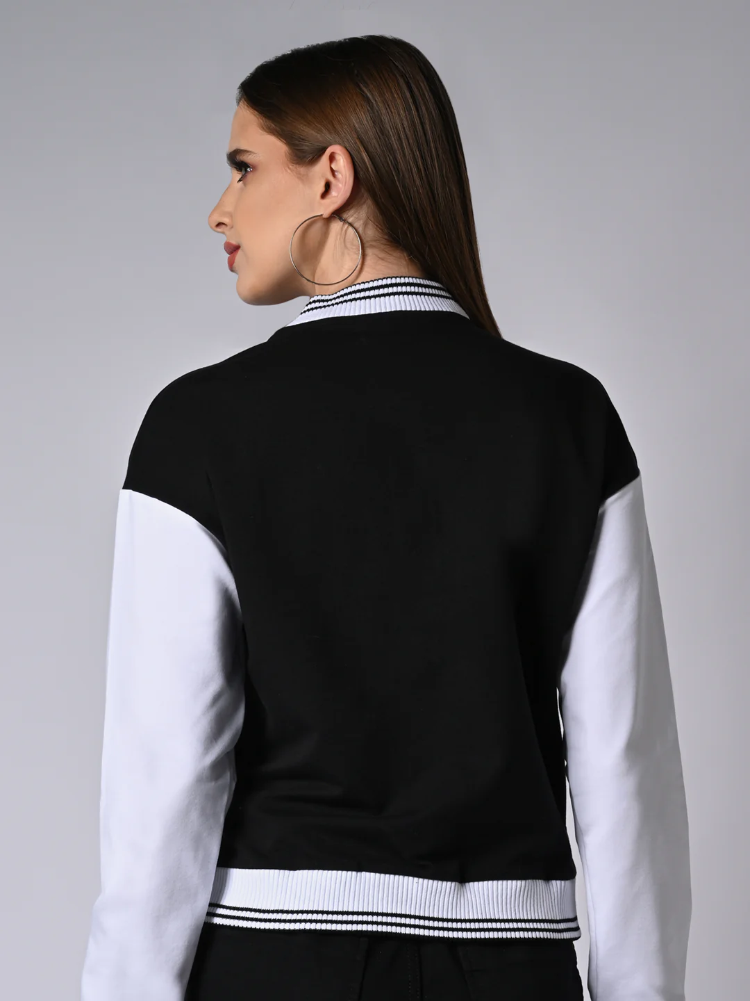 Women Black/White Varsity Jacket - Image 3