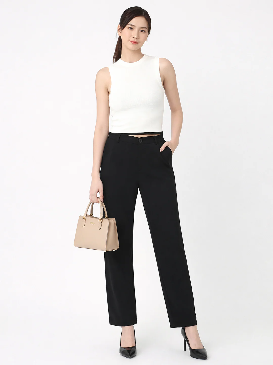 Women Black Wide Leg Korean Pants