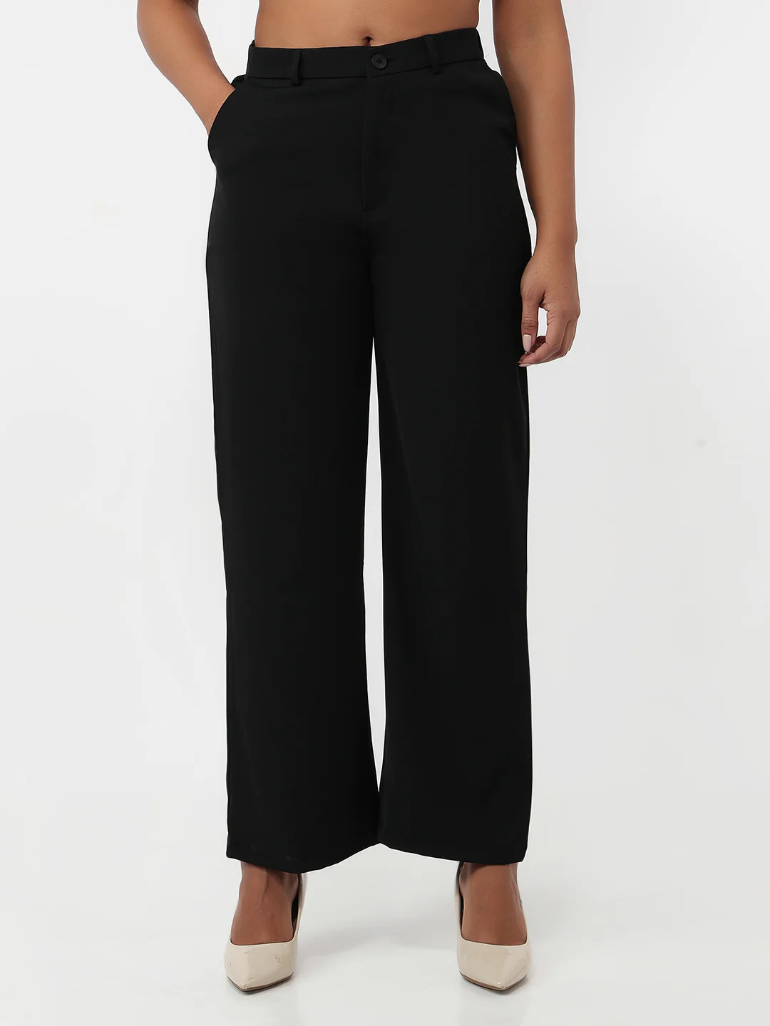 Women Black Wide Leg Korean Pants - Image 2