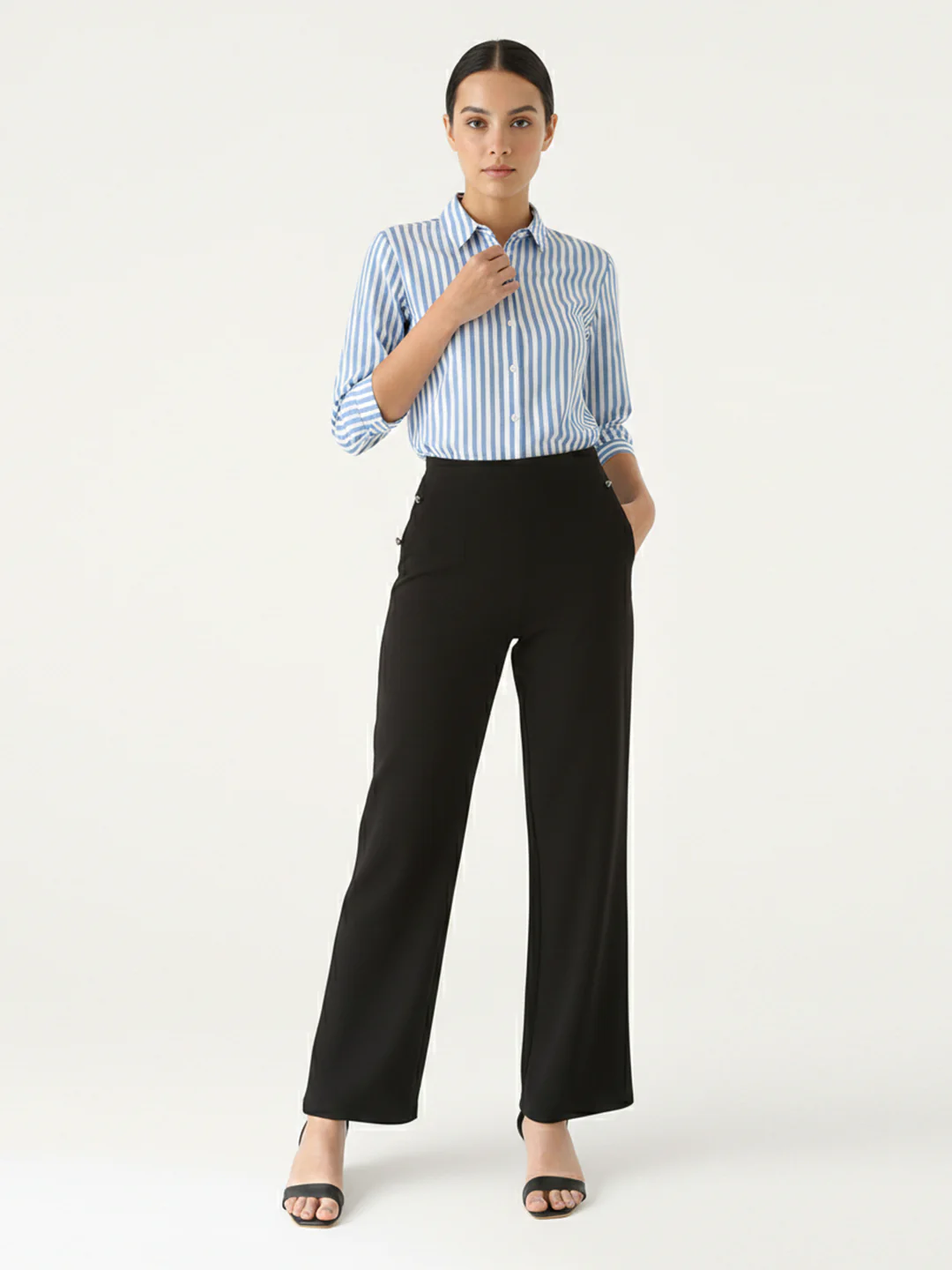 Women Black Wide Leg Treggings