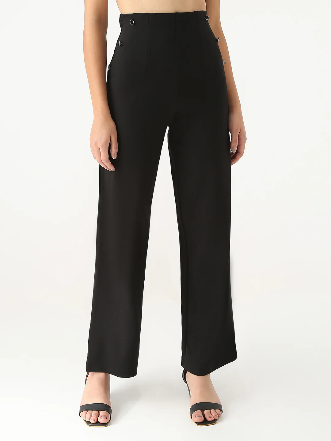 Women Black Wide Leg Treggings - Image 2