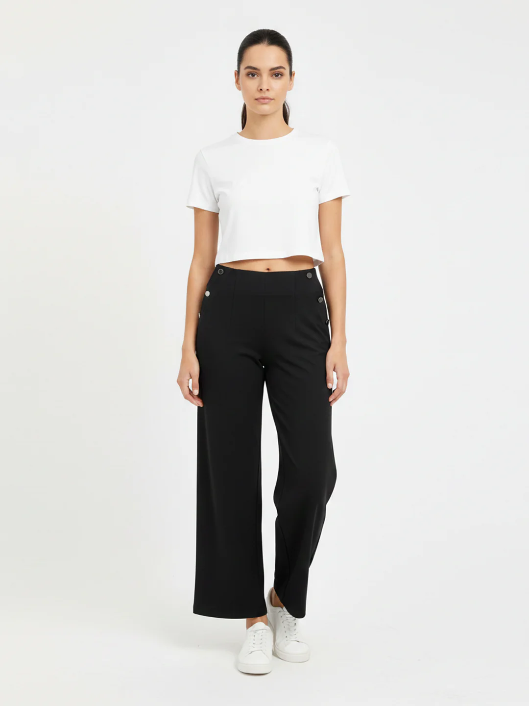 Women Black Wide Leg Treggings - Image 4
