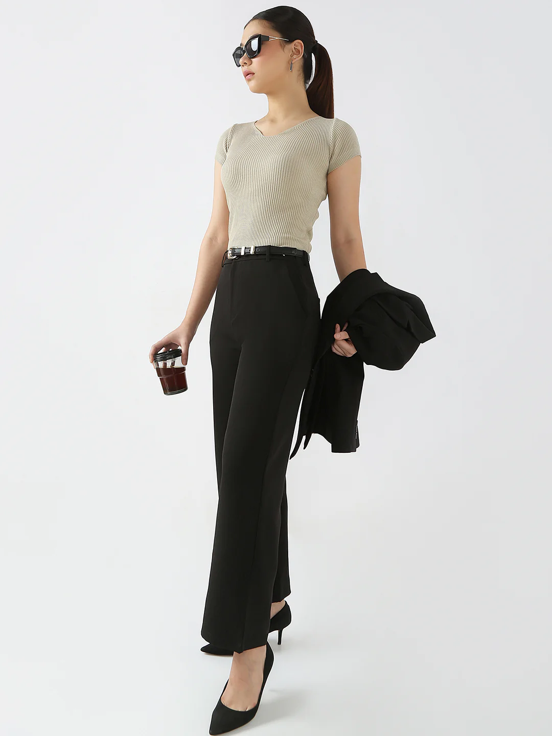 Women Black Wide Leg Trousers