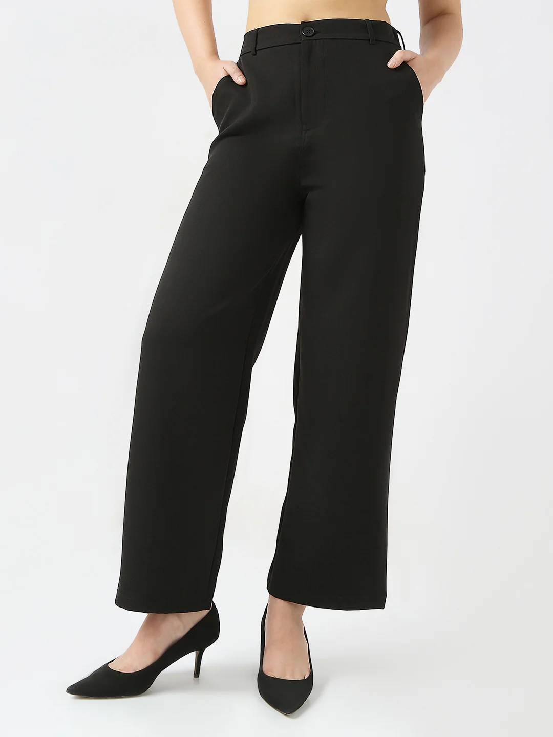 Women Black Wide Leg Trousers - Image 2