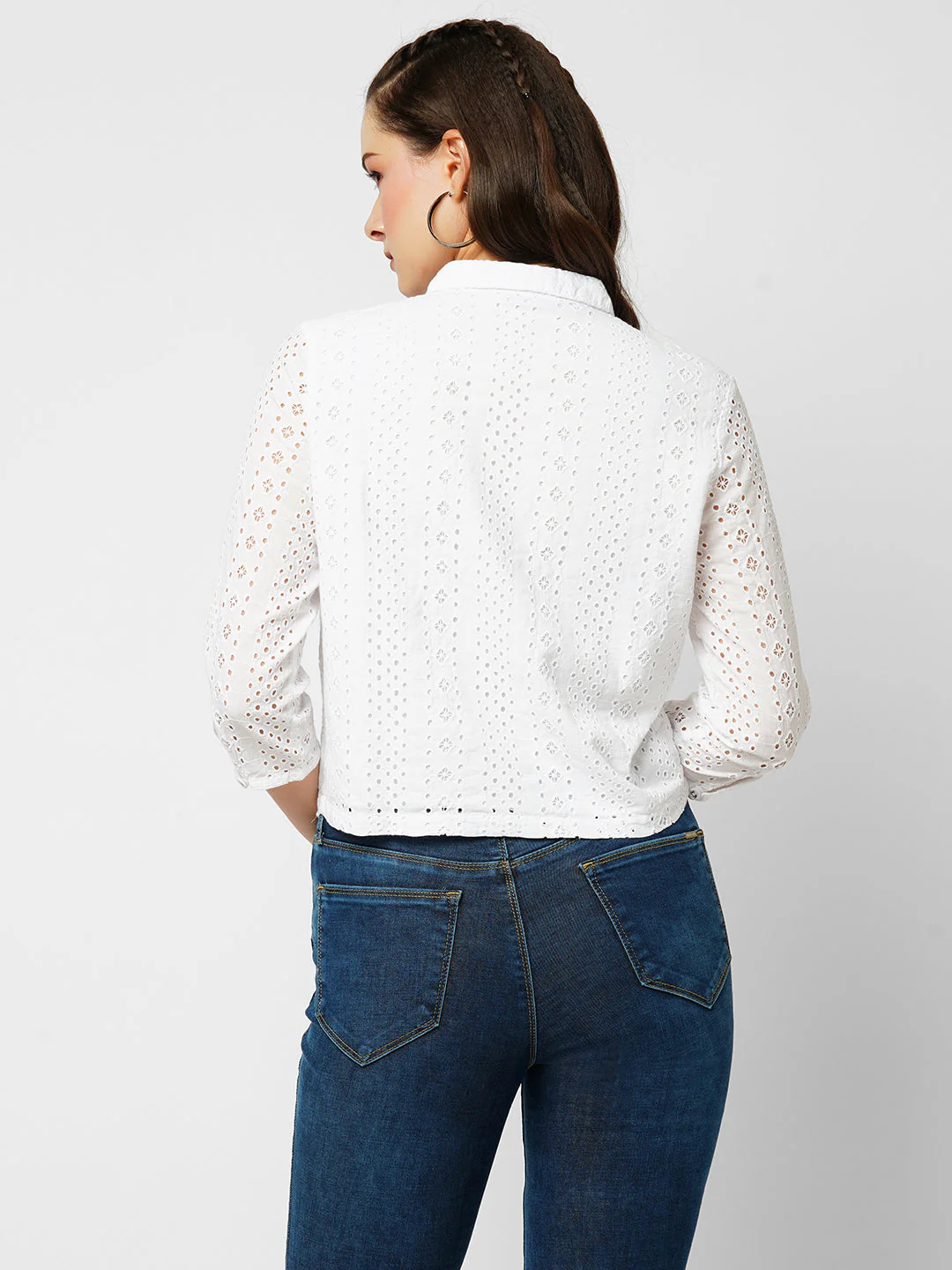 Women Bleach White Lace Slim Shirt - Image 3