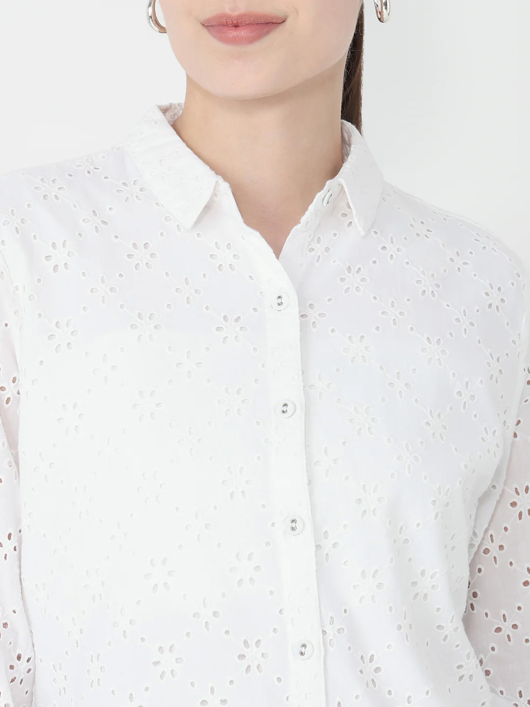 Women Bleach White Schiffli Shirt - Image 6