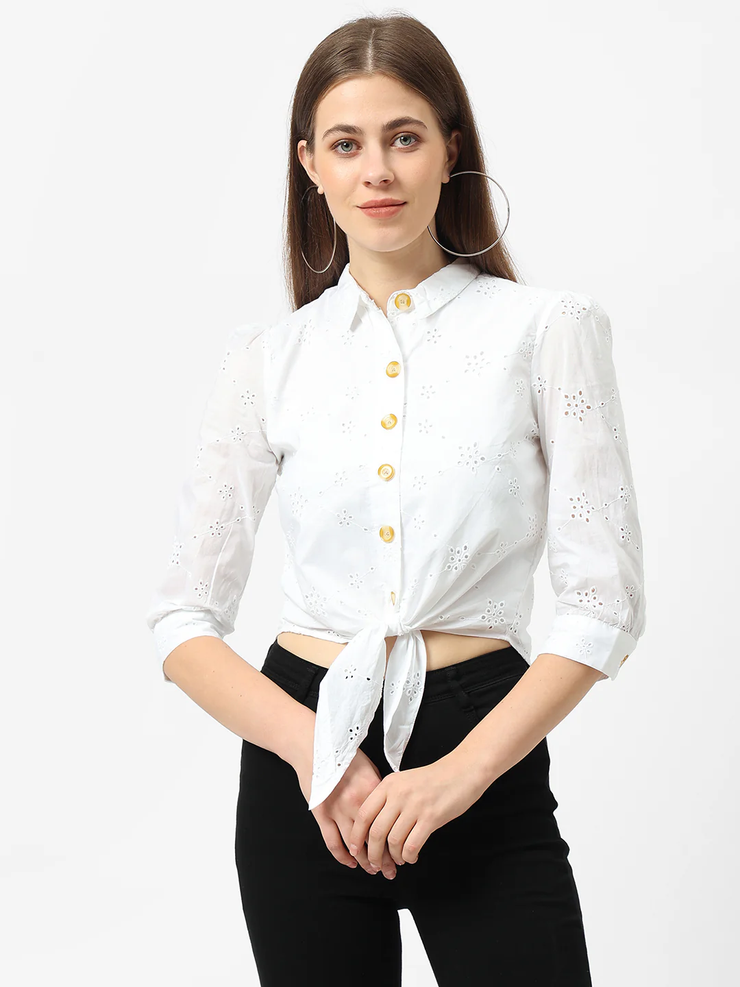 Women Bleach/White Schiffli Shirt - Image 2