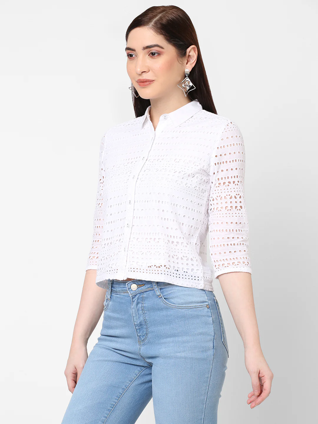 Women Bleach & White Slim Crop Shirt - Image 4