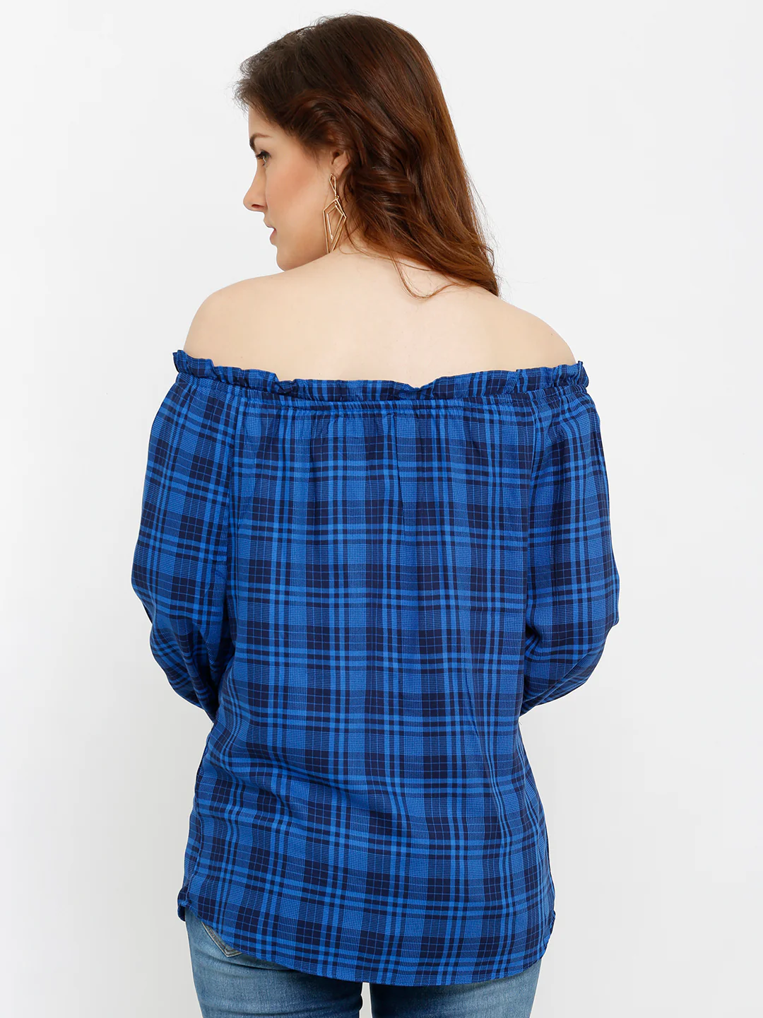 Women Blue/Black Off Shoulder Top - Image 3