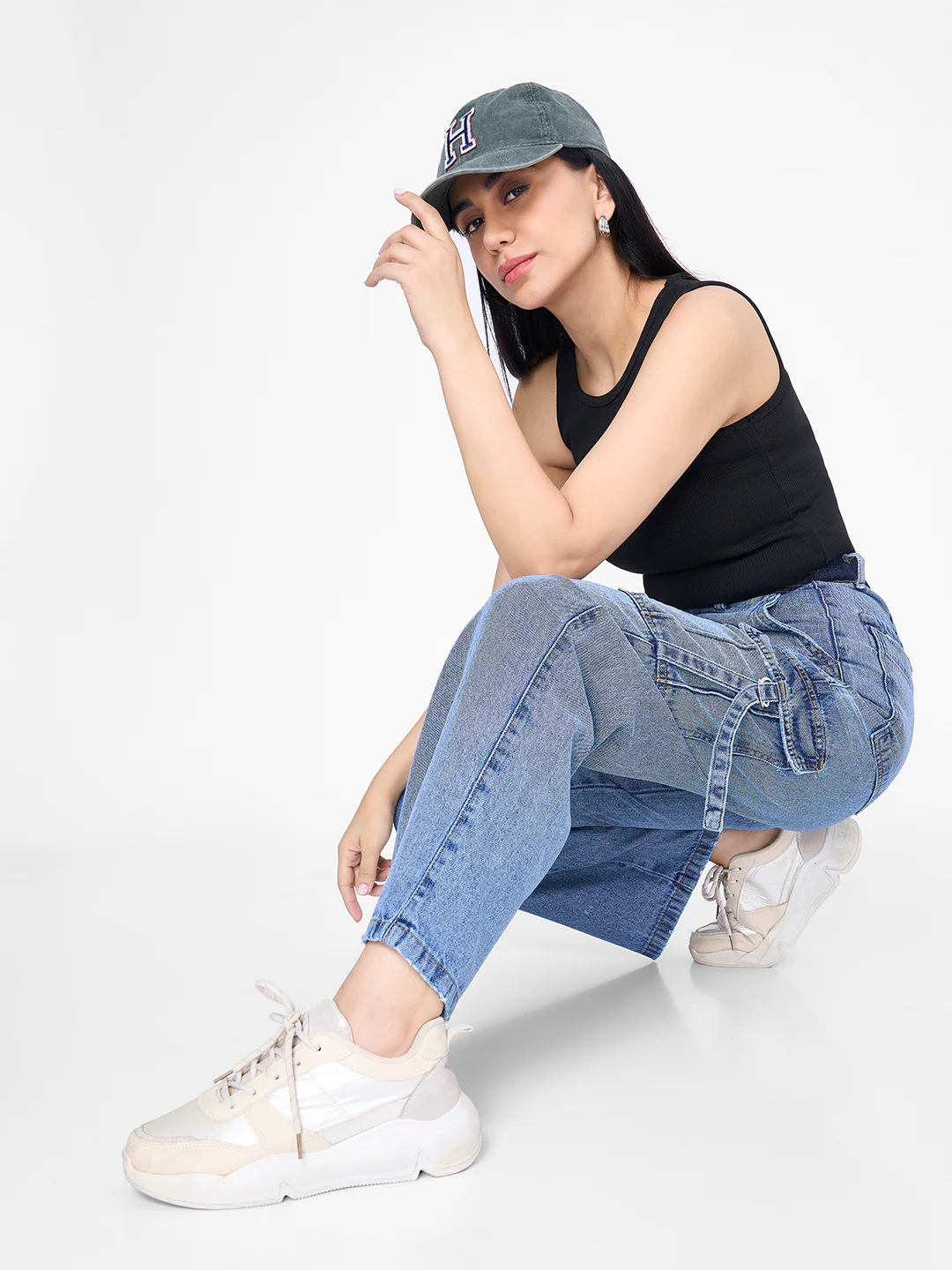 Women Blue Mid-Rise Cargo