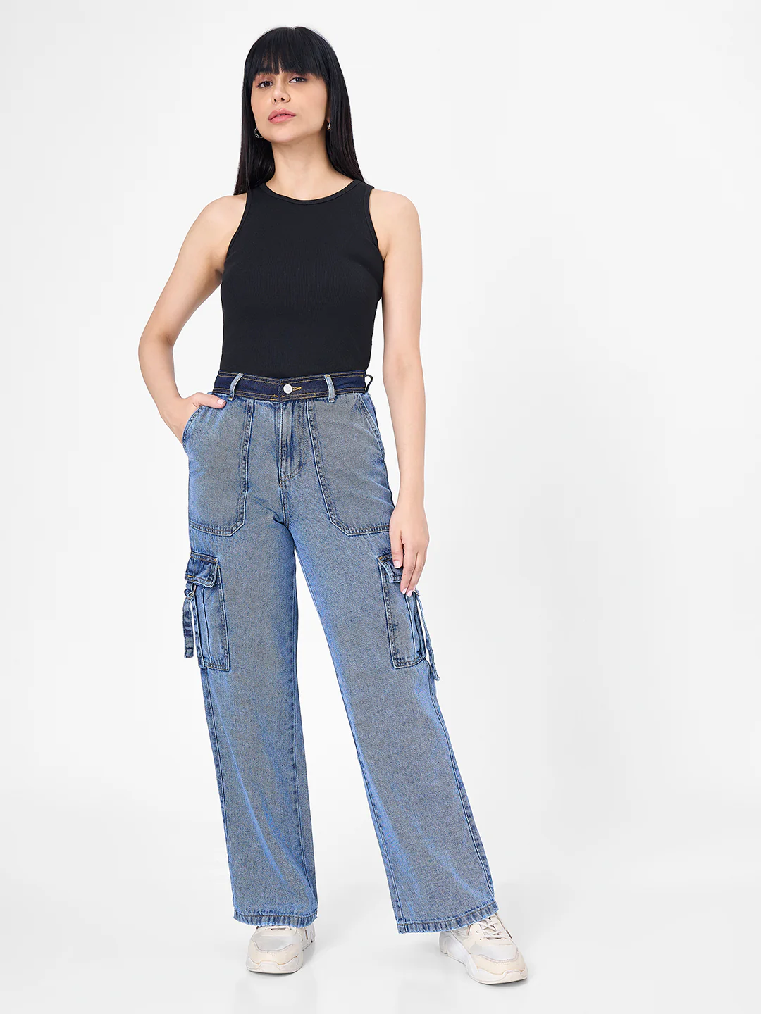 Women Blue Mid-Rise Cargo - Image 4