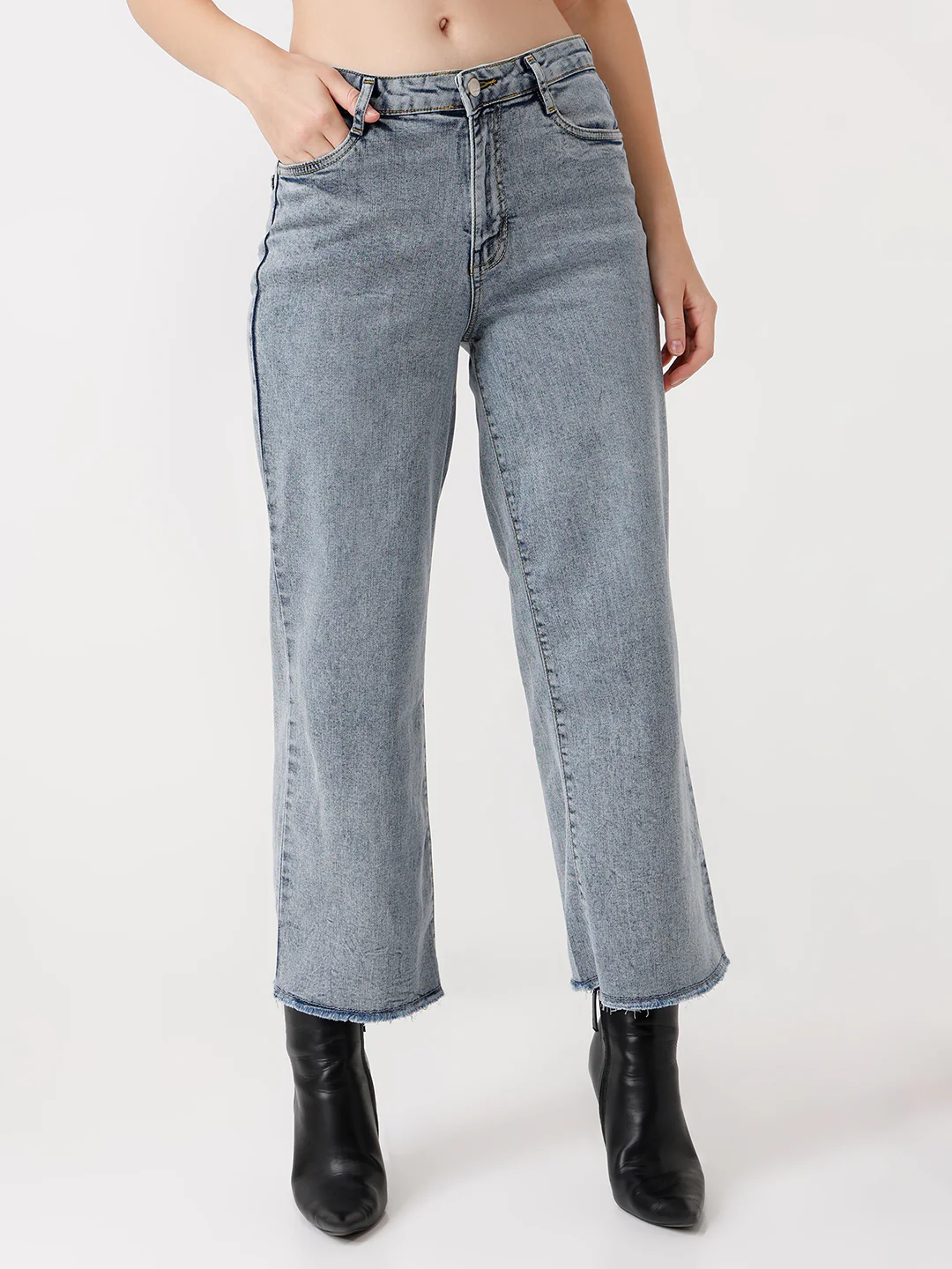 Women Blue Crop High-Rise Wide Leg Jeans - Image 2
