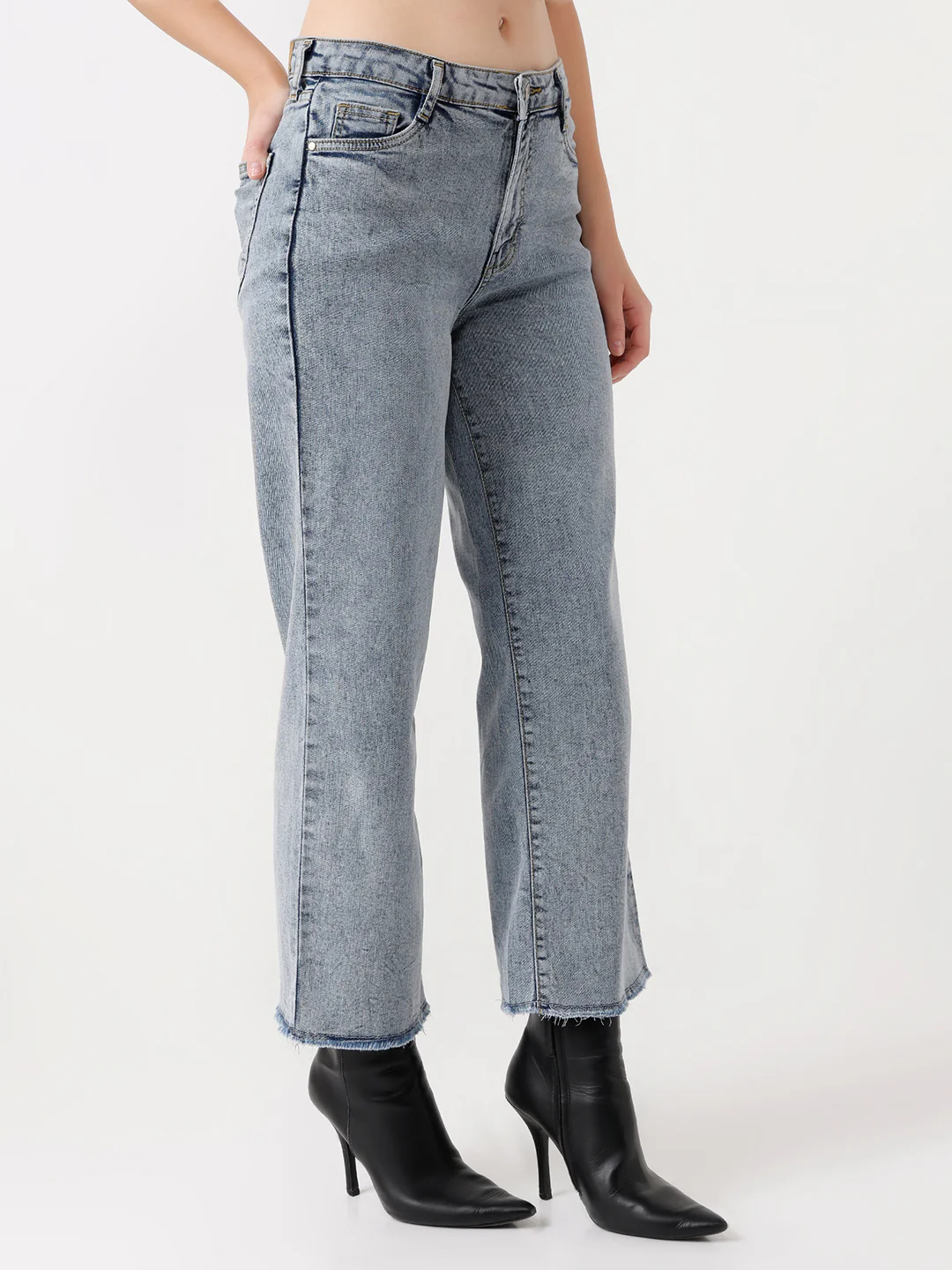 Women Blue Crop High-Rise Wide Leg Jeans - Image 5