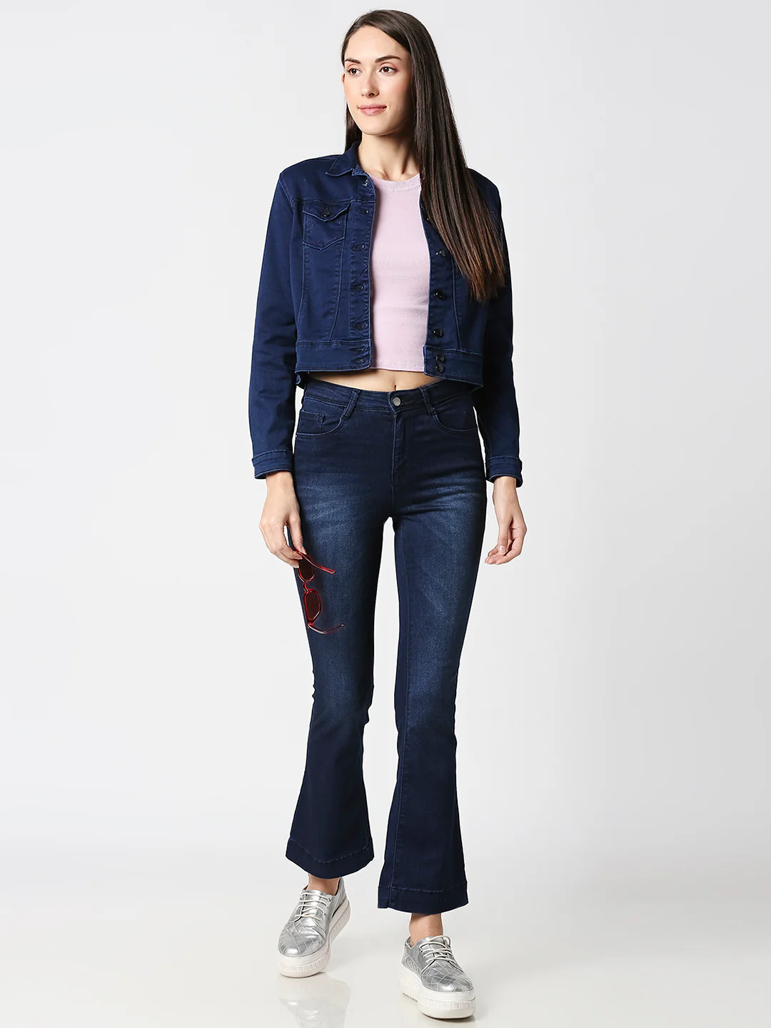 Women Blue Crop Jacket